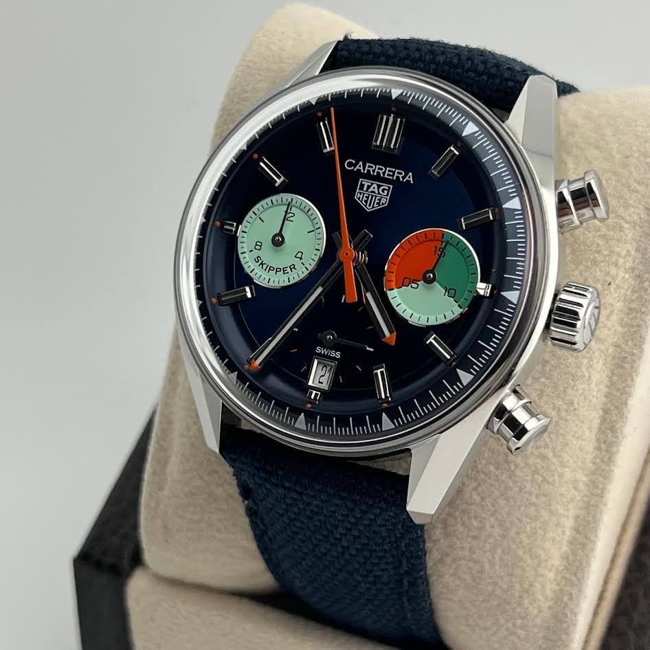 TAG Heuer Carrera Skipper Cronógrafo CBS2213.FN6002 39mm Esfera Azul Acero en venta 3