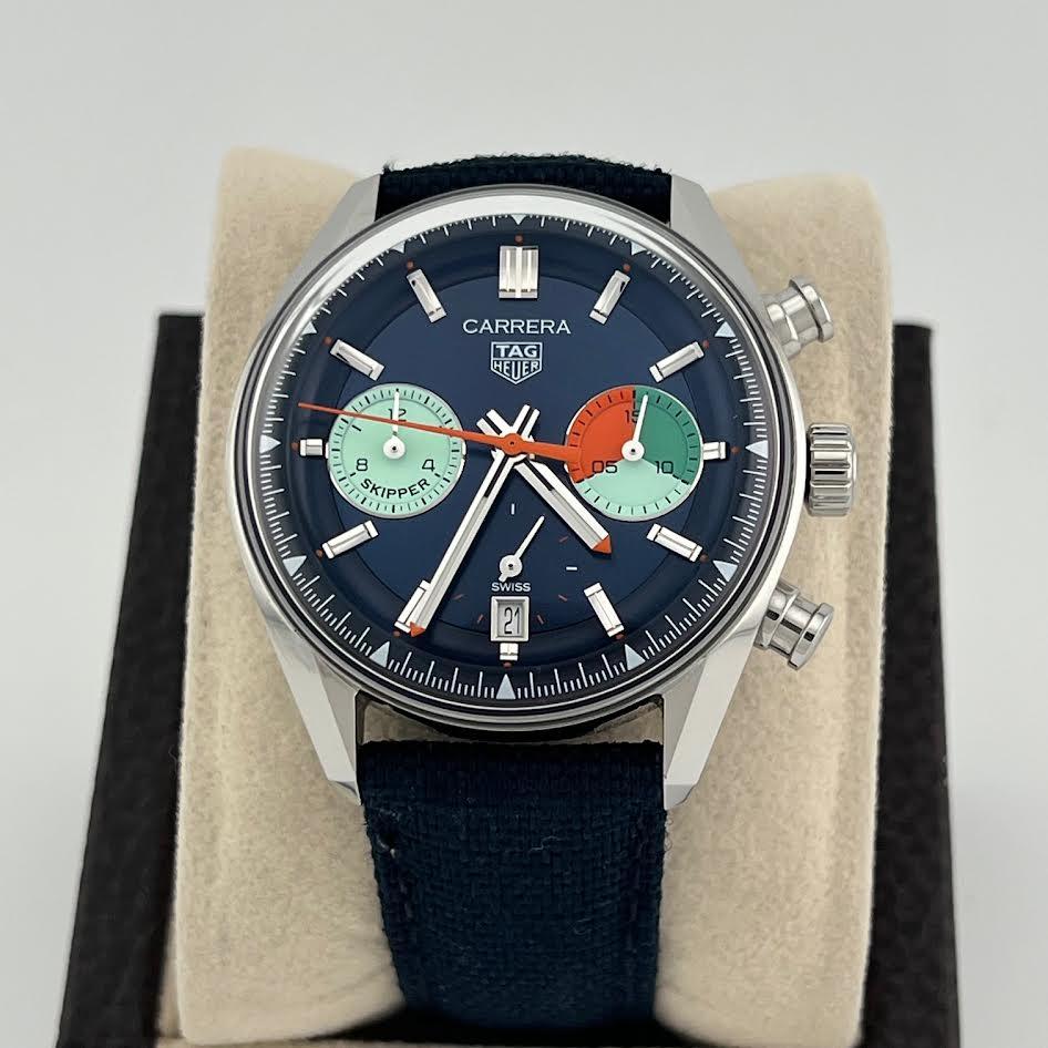 TAG Heuer Carrera Skipper Cronógrafo CBS2213.FN6002 39mm Esfera Azul Acero en venta 4