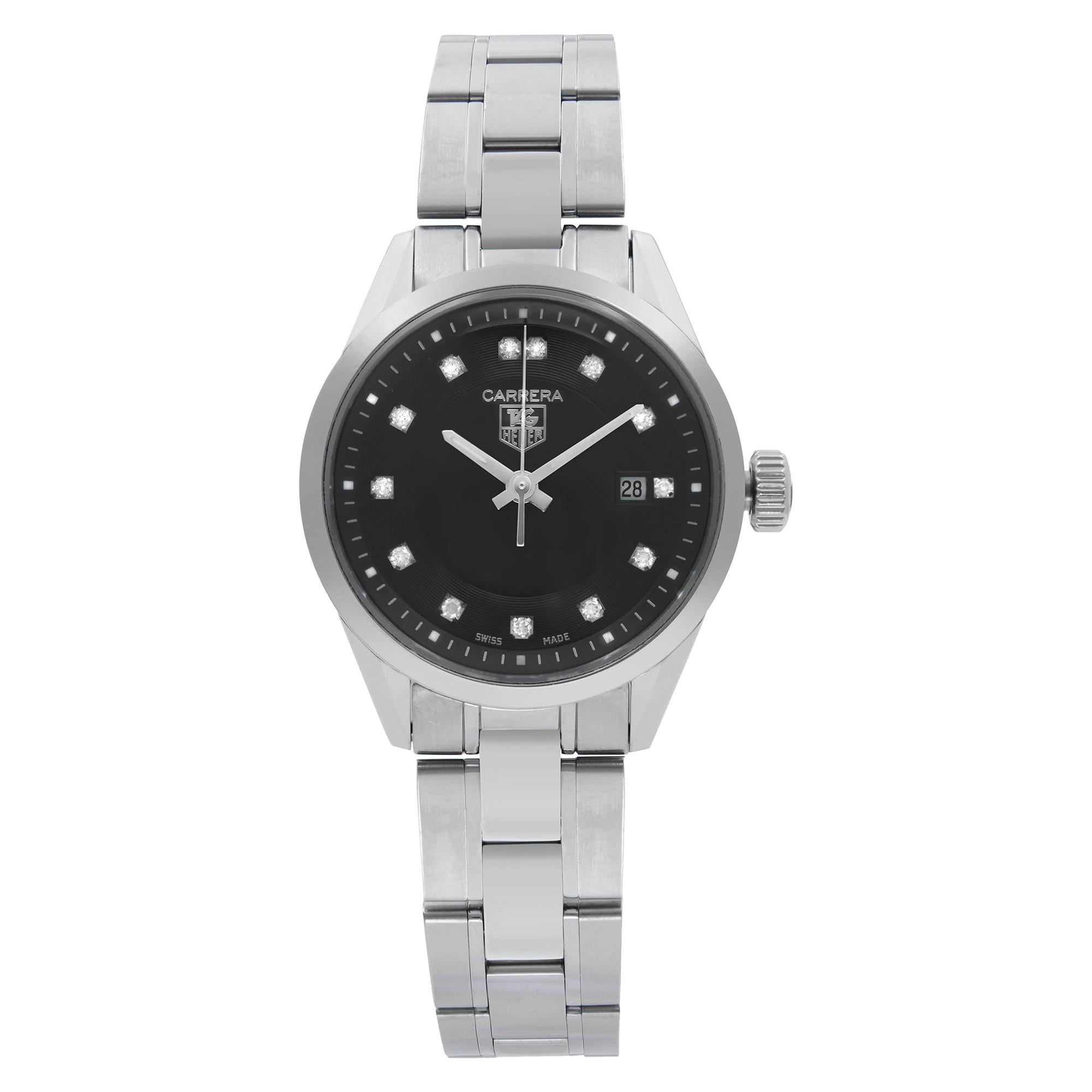TAG Heuer Carrera Steel Diamonds Black Dial Quartz Ladies Watch WV1410.BA0793