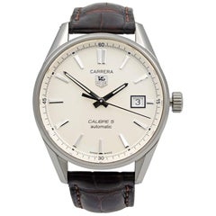 TAG Heuer Carrera Steel Leather Silver Date Dial Automatic Watch WAR211B.FC6181