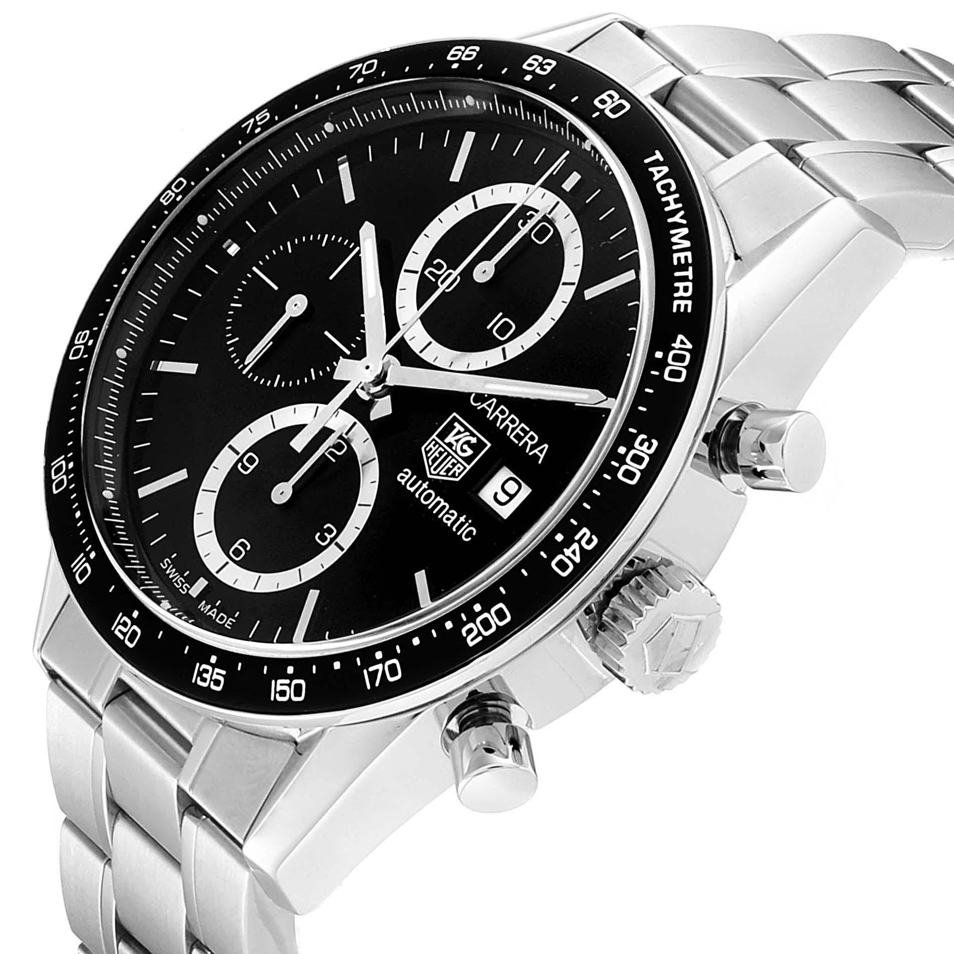 TAG Heuer Carrera Tachymeter Chronograph Men's Watch CV2010 Box Card In Excellent Condition For Sale In Atlanta, GA