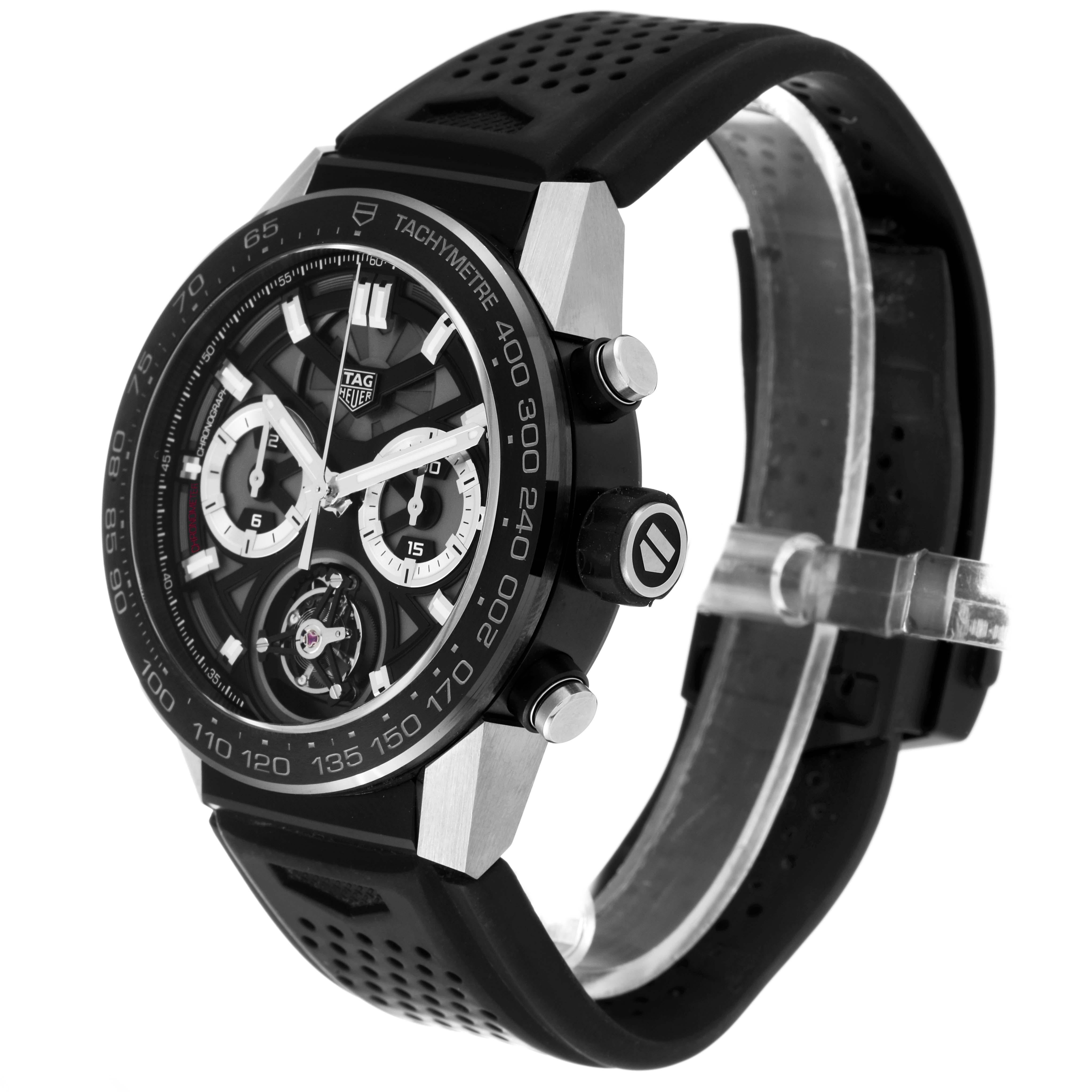 Tag Heuer Carrera Tourbillon Chronograph Titanium Mens Watch CAR5A8Y Box Card In Excellent Condition For Sale In Atlanta, GA
