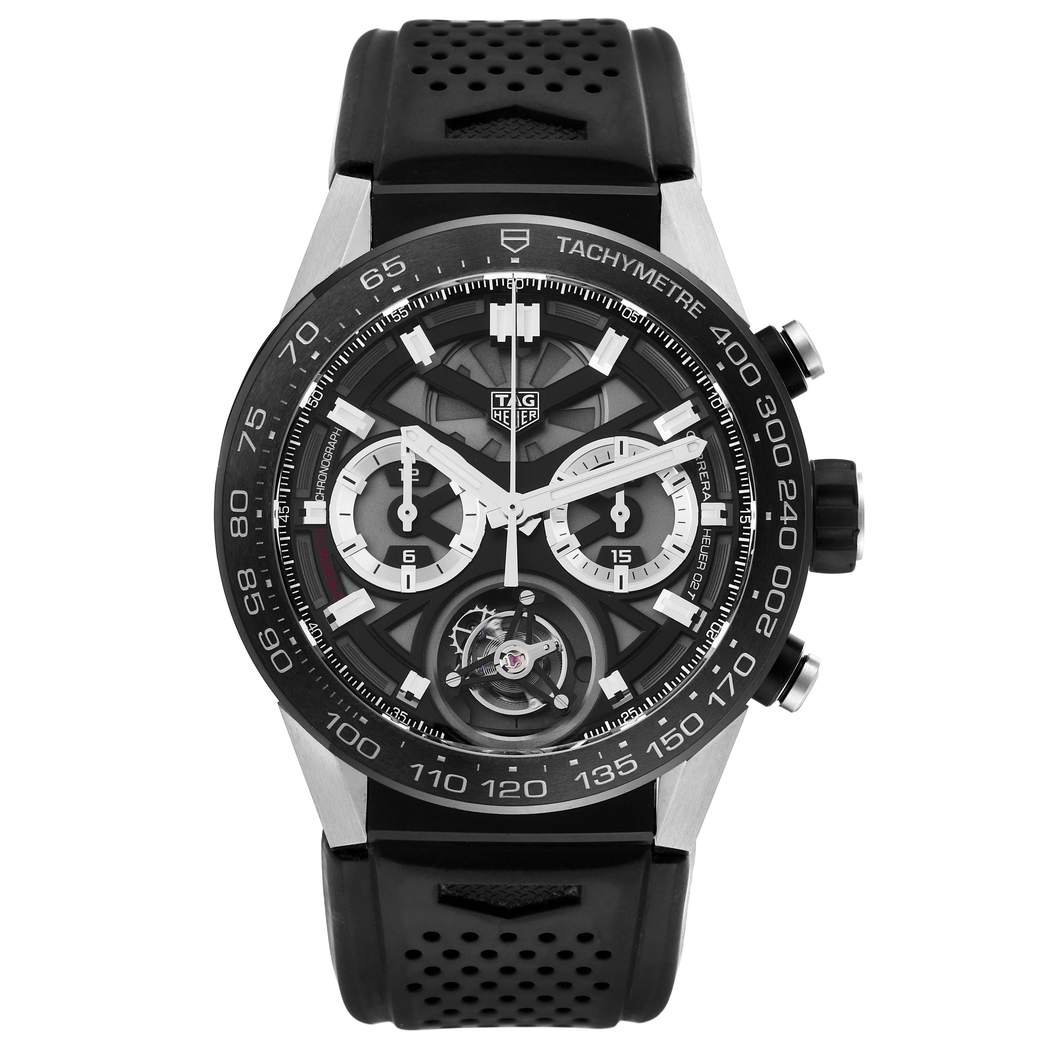 Tag Heuer Carrera Tourbillon Chronograph Titanium Mens Watch CAR5A8Y Box Card For Sale 4