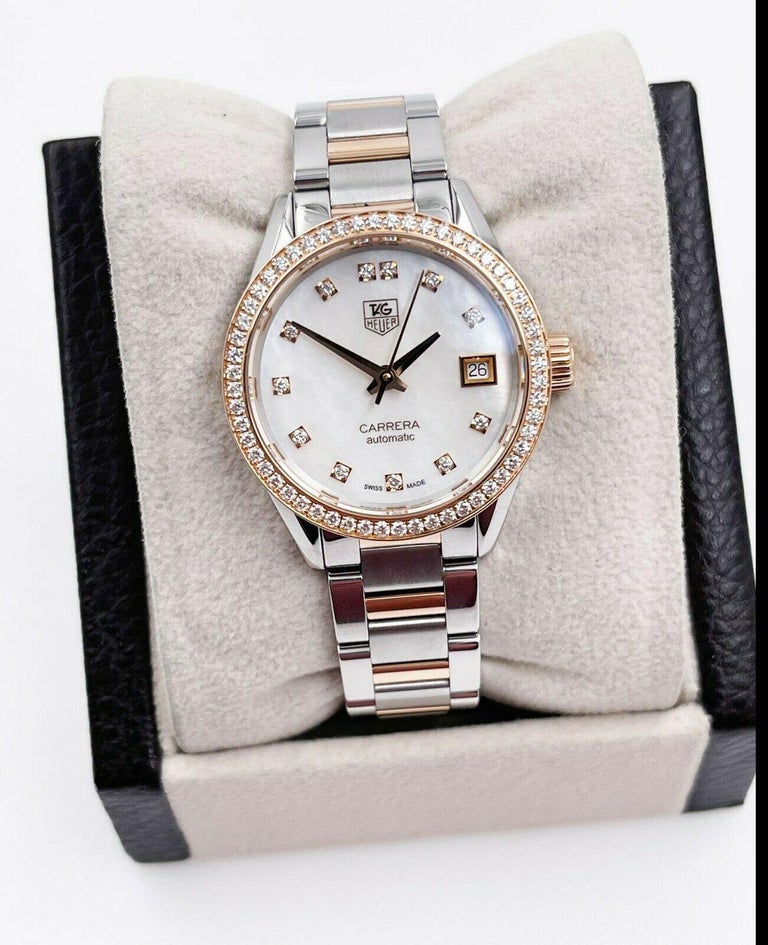 Tag Heuer Carrera WAR2453.BD0777 Mother of Pearl Dial Ladies Box Papers For  Sale at 1stDibs