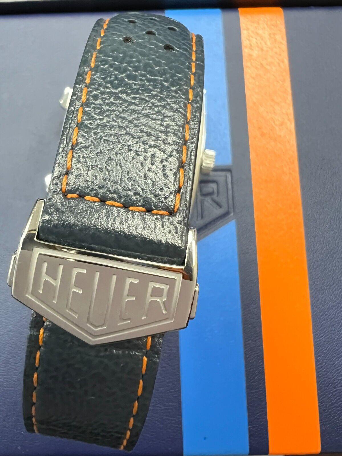 Tag Heuer CAW211R Monaco Gulf Blue and Orange Steel Leather Strap Box Paper For Sale 1
