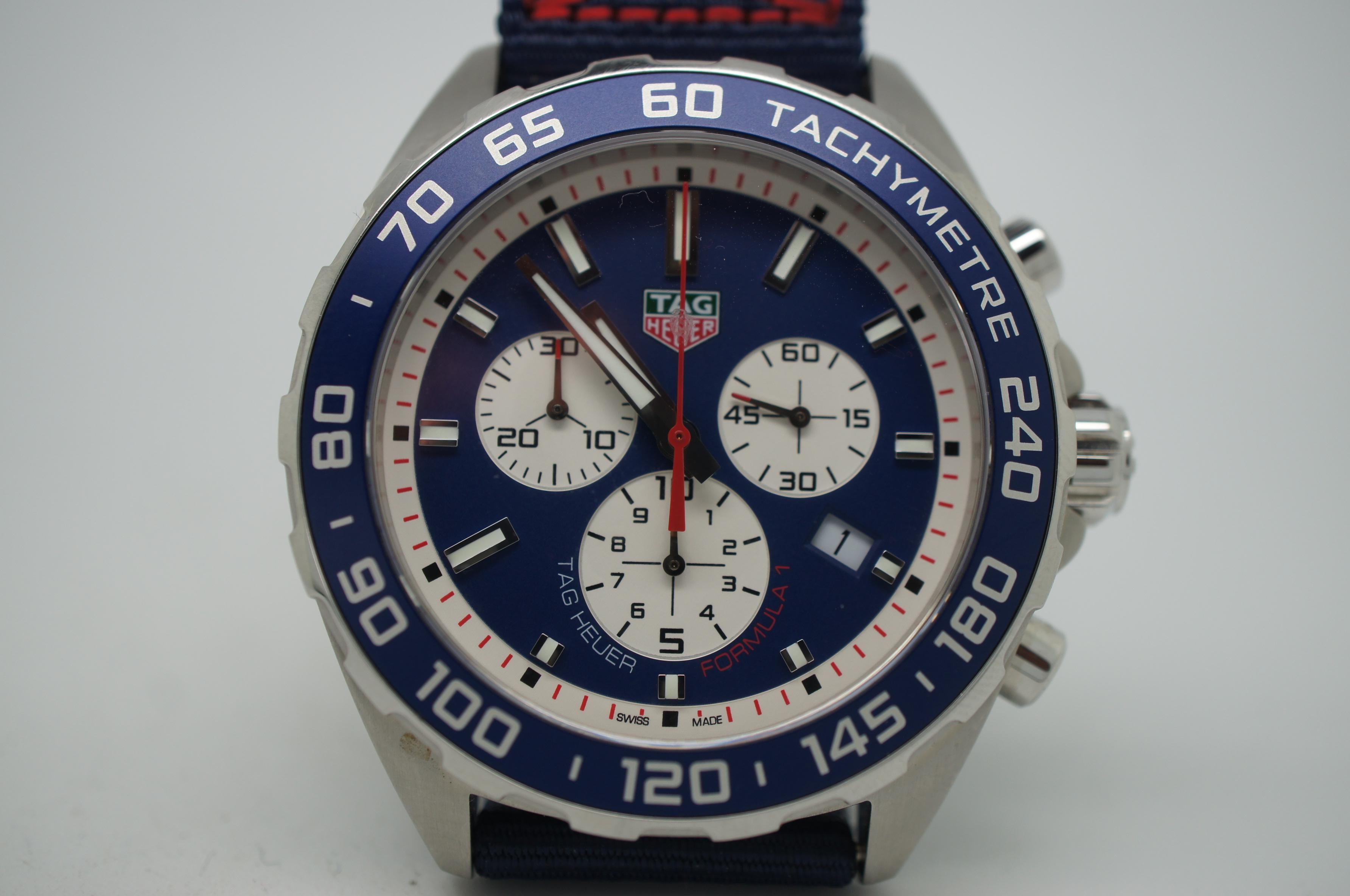 Stainless Steel TAG Heuer CAZ1018 Formula 1 Chronograph Watch Red Bull Racing Quartz Blue Dial