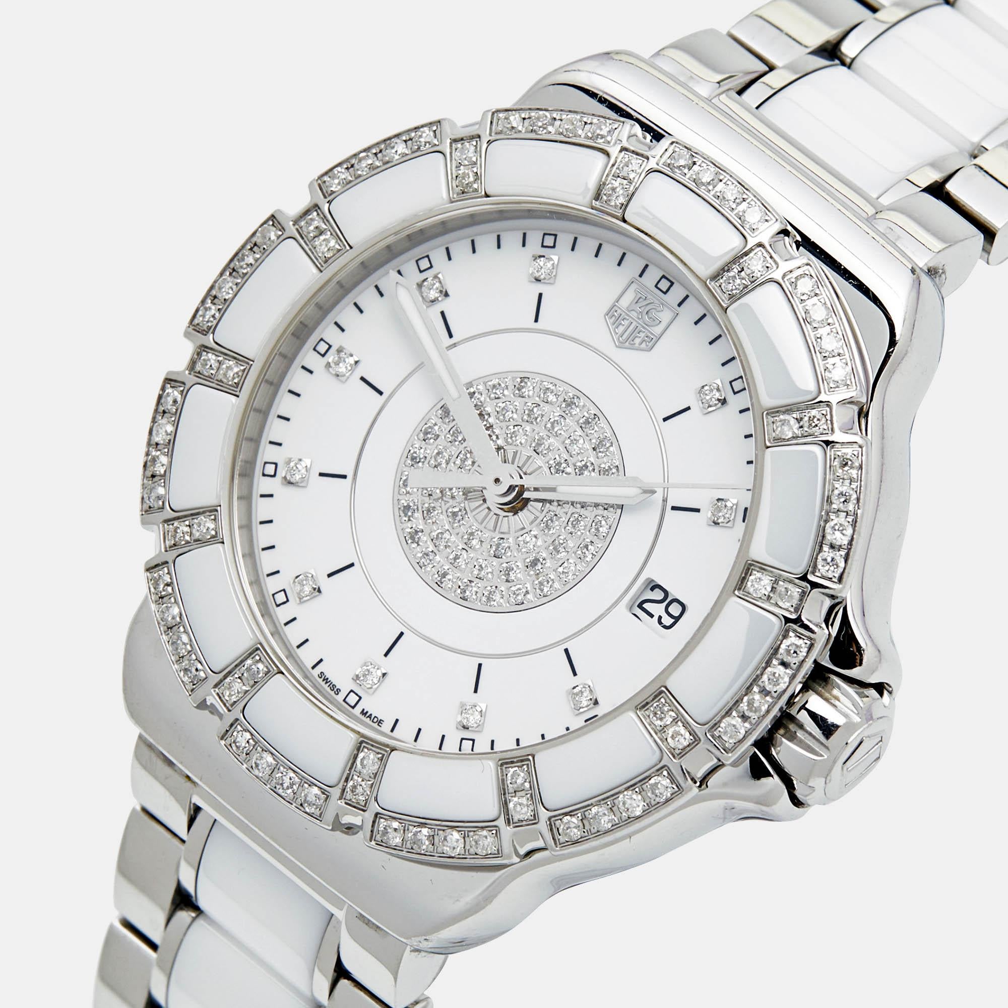 TAG Heuer Diamond Stainless Steel Ceramic Formula 1 Women's Wristwatch 37 mm For Sale 4