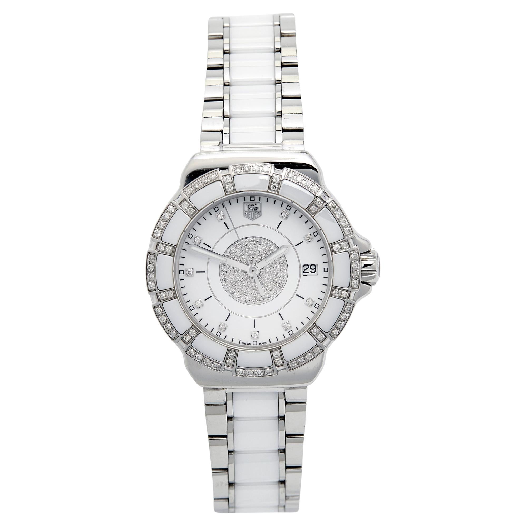 TAG Heuer Diamond Stainless Steel Ceramic Formula 1 Women's Wristwatch 37 mm For Sale