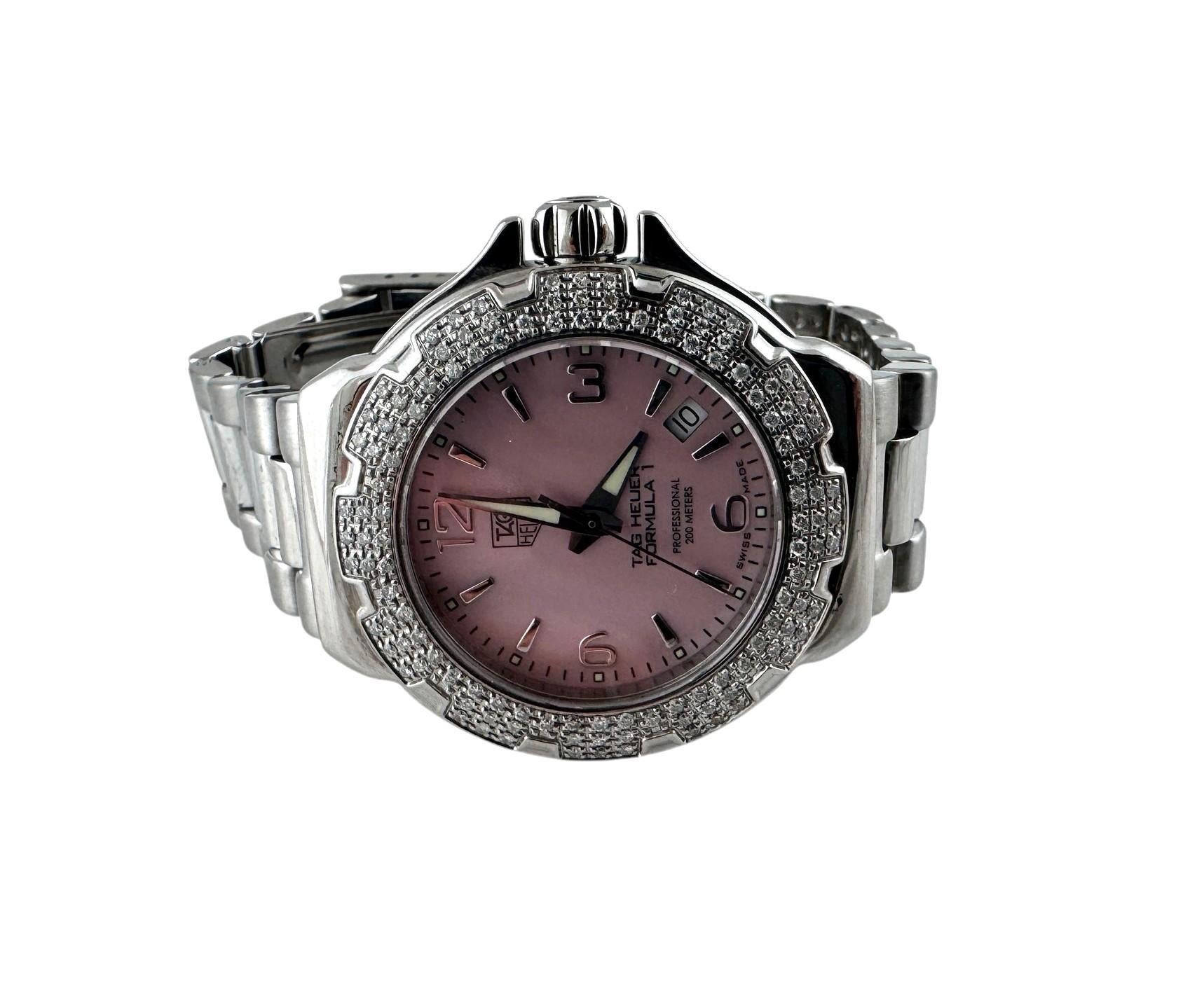 Tag Heuer F1 Ladies Watch Diamond Bezel Pink MOP Dial 37mm #20554 5