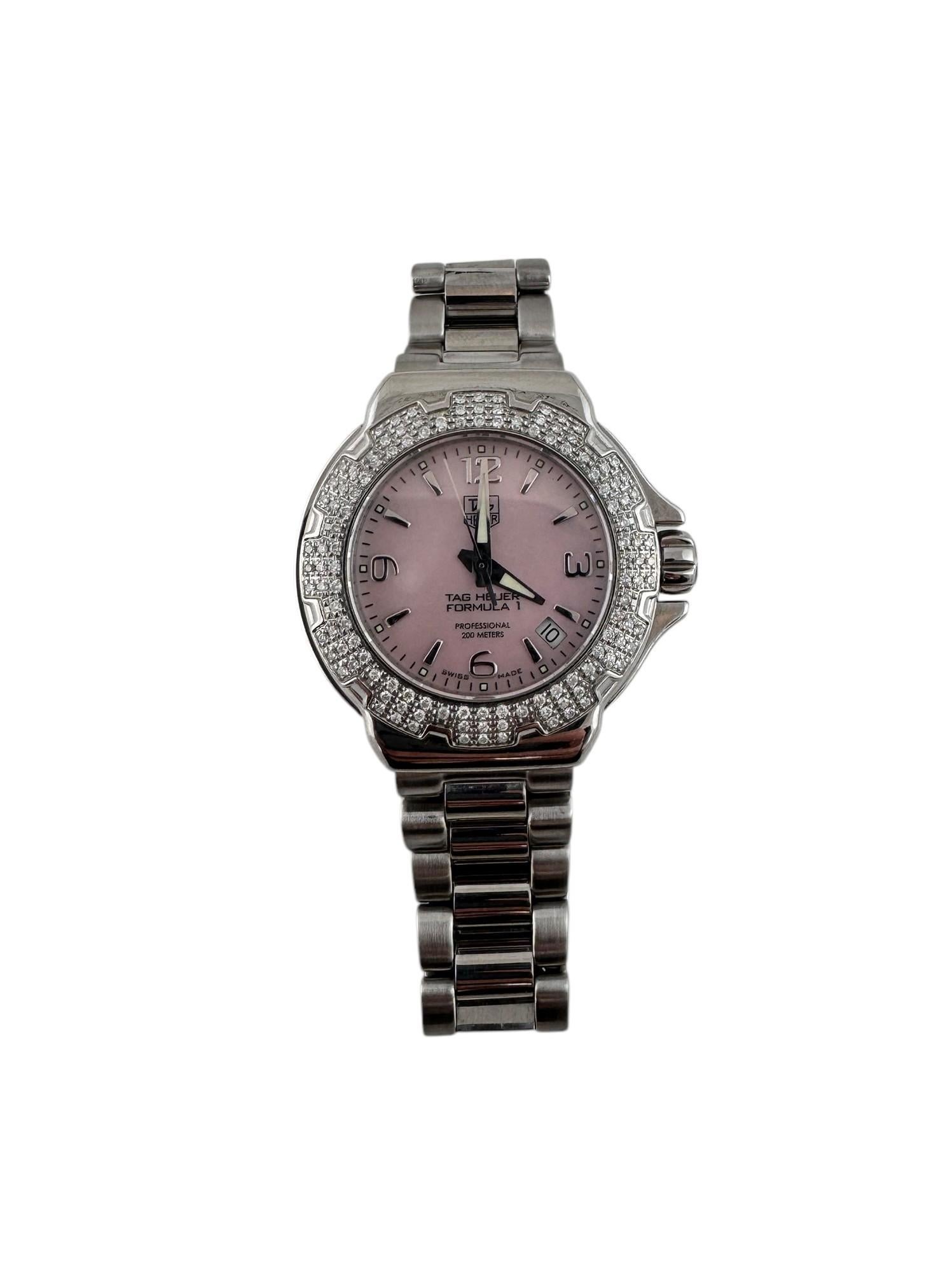 Tag Heuer F1 Ladies Watch Diamond Bezel Pink MOP Dial 37mm #20554 In Good Condition In Washington Depot, CT