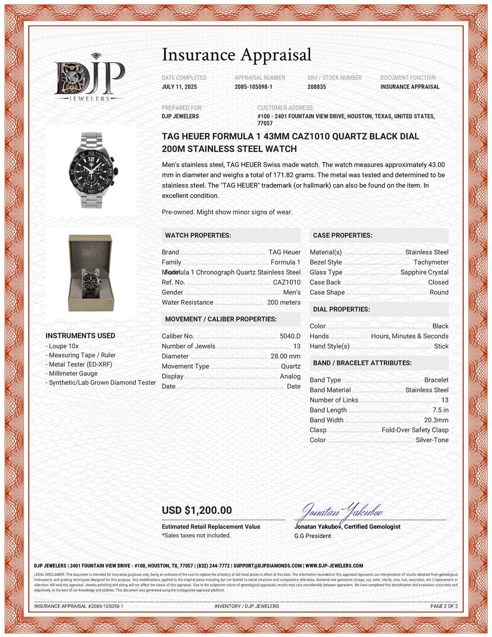 Montre TAG Heuer Formula 1 43MM CAZ1010 Quartz Cadran noir 200M Acier inoxydable en vente 6