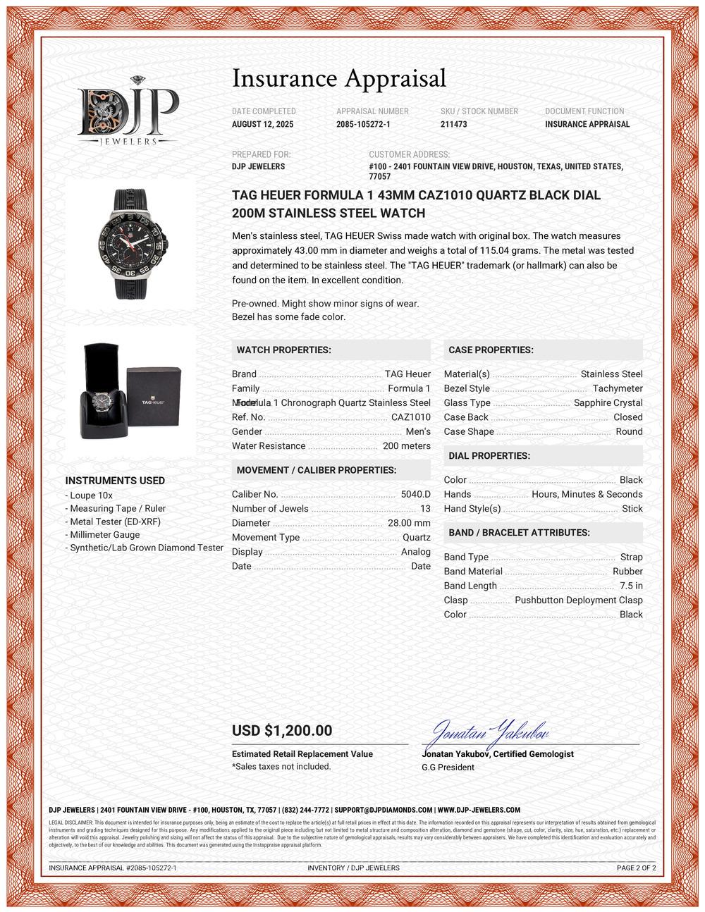 Reloj TAG Heuer Formula 1 43MM CAZ1010 Cuarzo Esfera Negra 200M Acero Inoxidable en venta 6