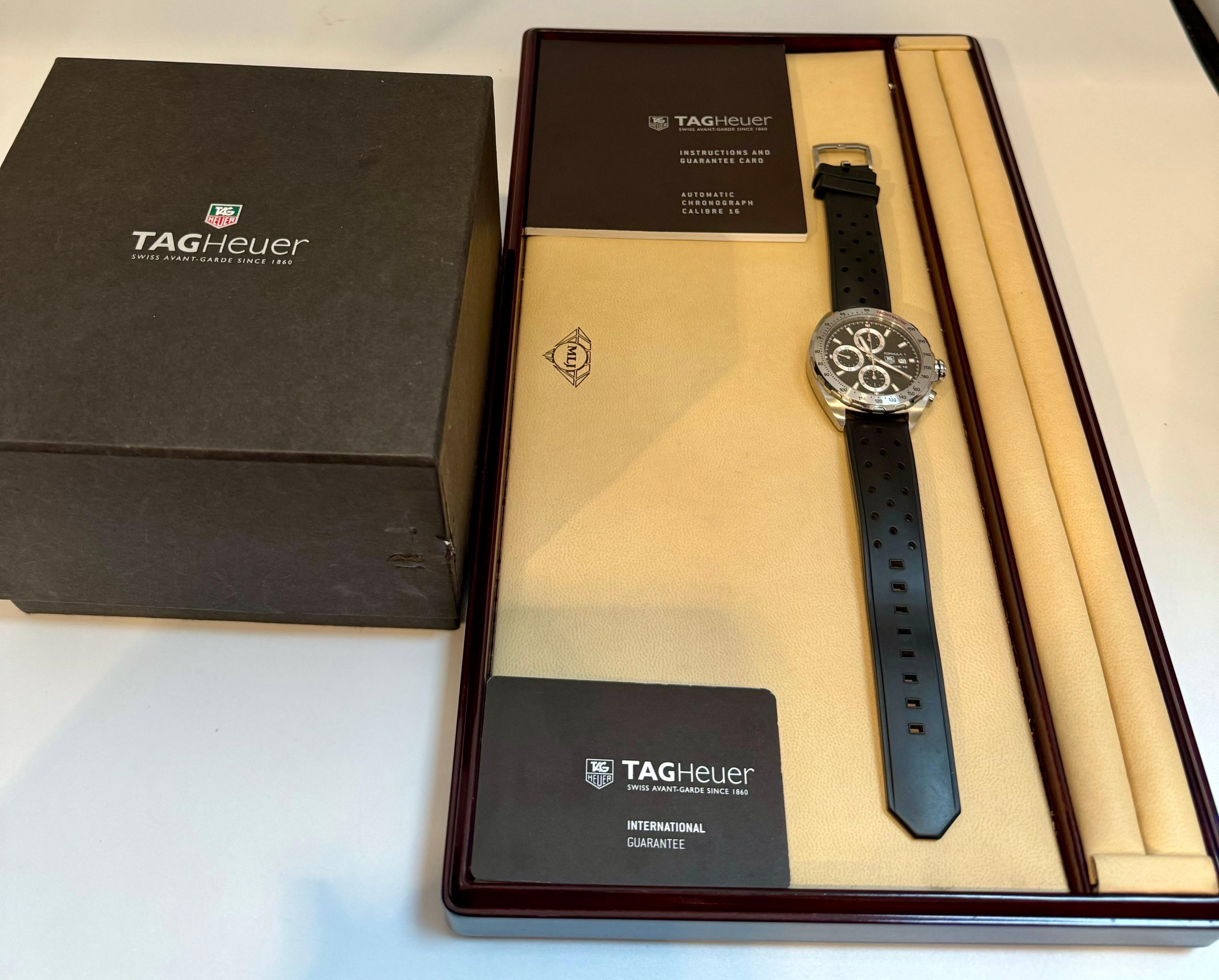 TAG HEUER FORMULA 1 Automatic Chronograph, 44 mm, Steel CAZ2010.WEA8098 Leather For Sale 3