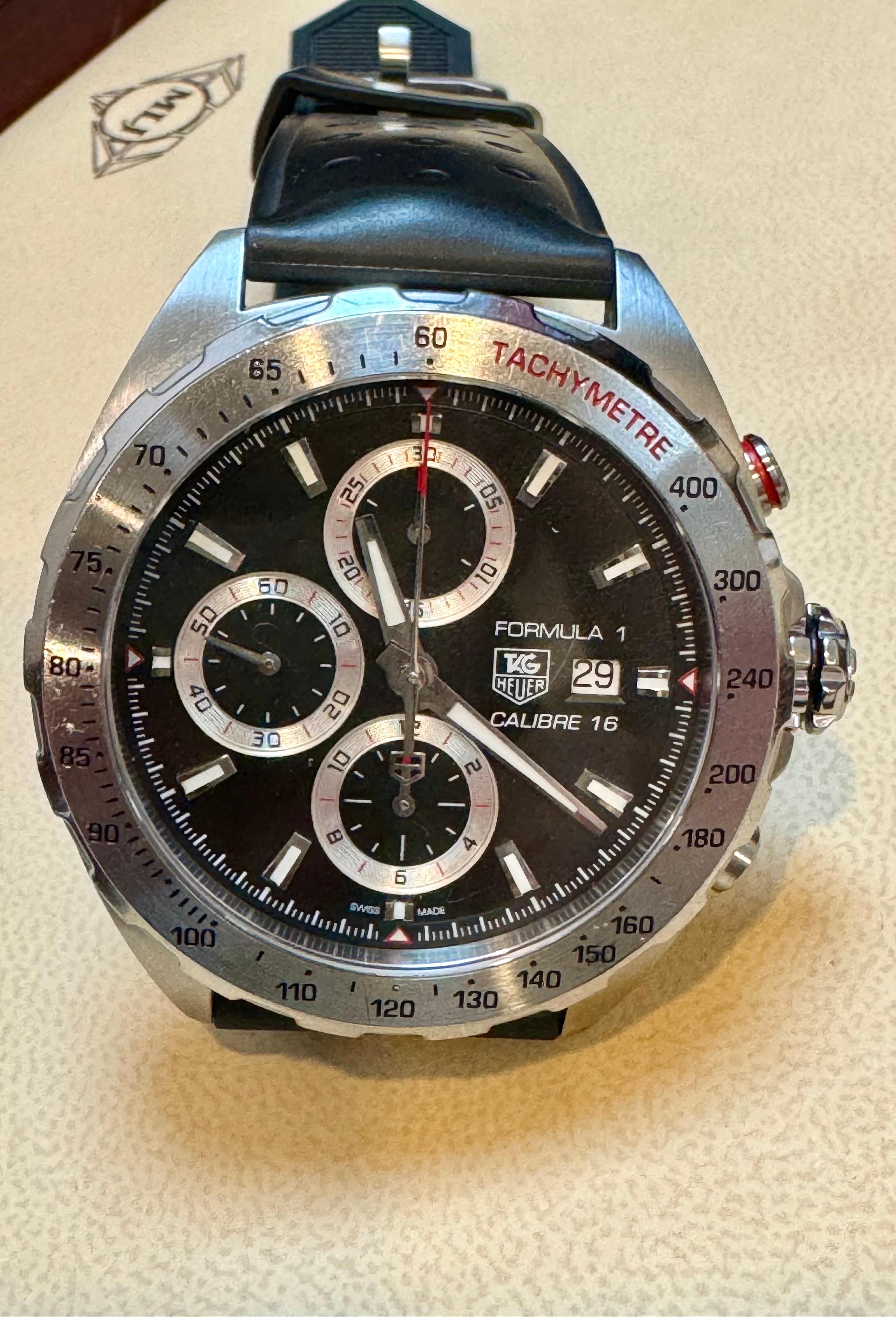 TAG HEUER FORMULA 1 Automatic Chronograph, 44 mm, Steel CAZ2010.WEA8098 Leather In Excellent Condition For Sale In New York, NY