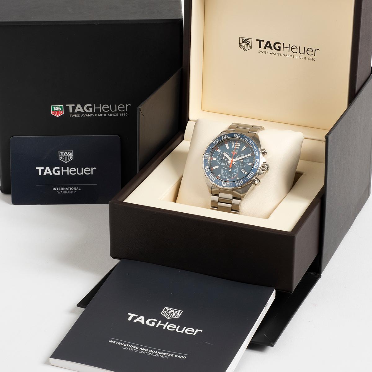 Our Tag Heuer Formula 1 chronograph, reference CAZ1014, features a 43mm stainless steel case and stainless steel bracelet, this example has the attractive racing blue dial. Presented in excellent condition, with only light signs of use overall, this