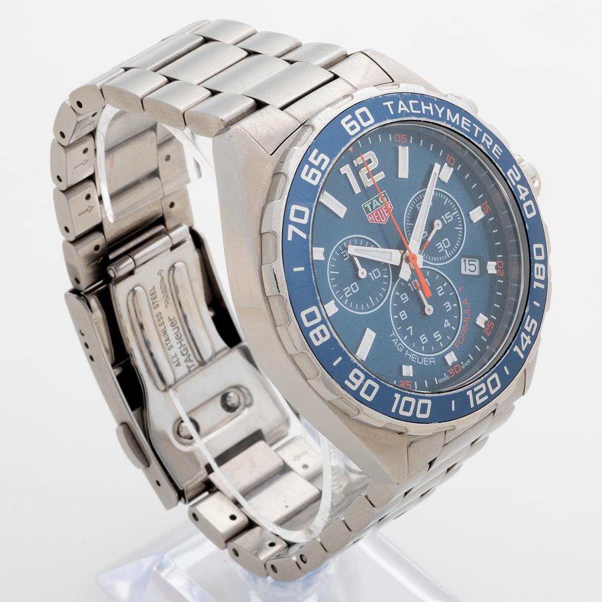 Tag Heuer Formula 1 chronograph wristwatch ref CAZ1014, Racing Blue Dial, 2018. In Excellent Condition For Sale In Canterbury, GB