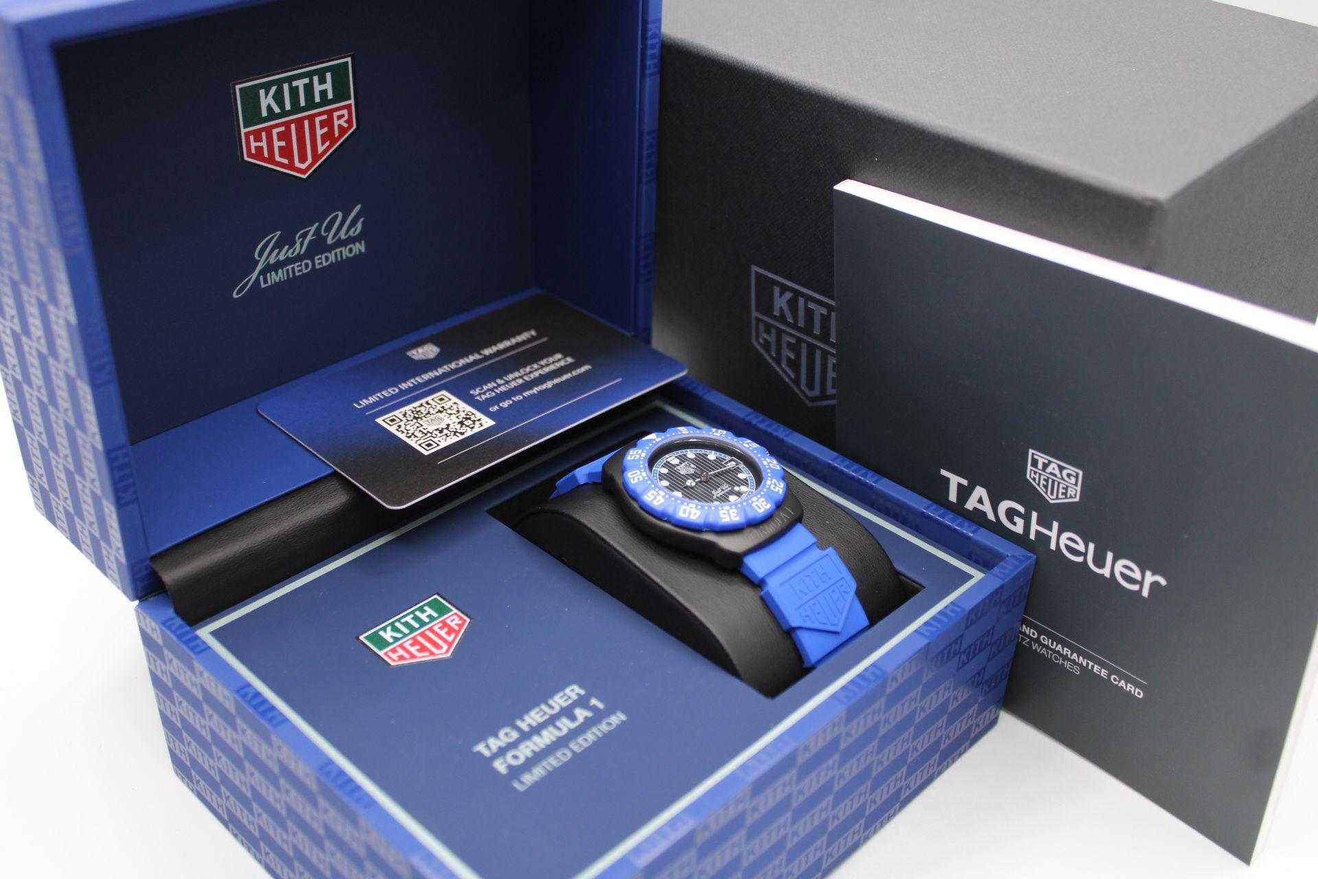 One of the hottest, newest watches on the market and limited to just 825 pieces of which this is one of and it's in the UK now ready for collection or next day delivery. 

Introducing the Tag Heuer x Kith Limited Edtion Formula 1 Blue version.