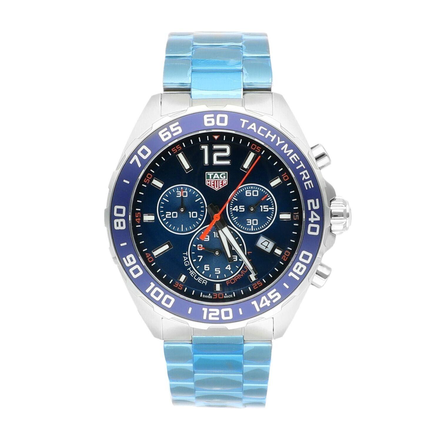 Tag Heuer Formula 1 Chronograph Blue Dial Men's Watch CAZ1014.BA0842, Complete. 
A versatile quartz chronograph with blue dial and tachymeter scale inspired by the world’s most prestigious motor-sports circuit. High-resistance materials are used