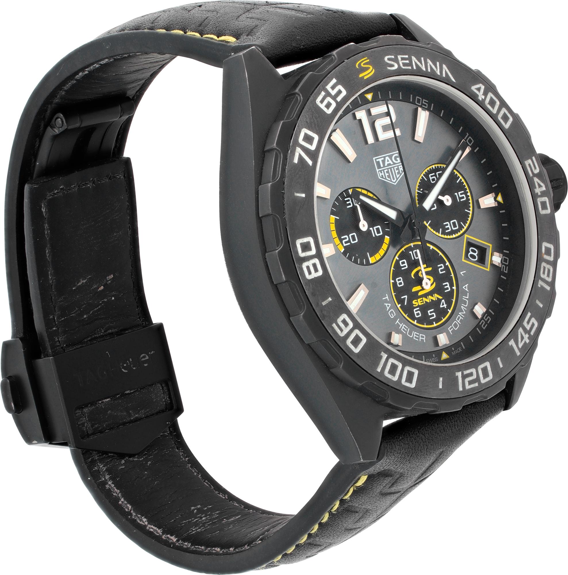 Tag Heuer Formula 1 Senna Special Edition DLC Quartz Chronograph Wristwatch In Excellent Condition In Surfside, FL