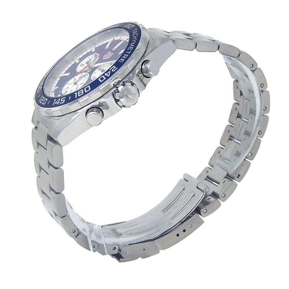 Brand: Tag Heuer
Band Color: Stainless Steel	
Gender:	Men's
Case Size: 43mm	
MPN: Does Not Apply
Lug Width: 22mm	
Features:	12-Hour Dial, Arabic Numerals, Chronograph, Date Indicator, Sapphire Crystal, Swiss Made, Swiss Movement
Style: