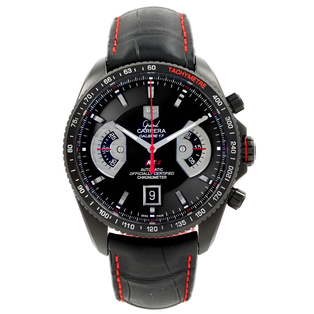 Tag Heuer Grand Carrera Black PVD Mens Watch CAV518B. Automatic self-winding movement. PVD coated case 43.0 mm. Transperent sapphire crystal back. Black ion-plated bezel with engraved tachymeter. Scratch resistant sapphire crystal. Black dial with