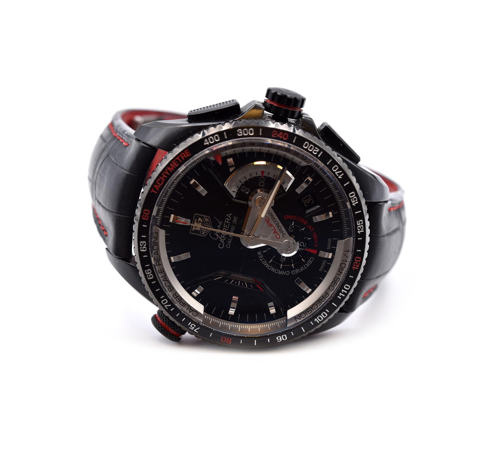 TAG Heuer Grand Carrera Black Titanium Watch Ref. CAV5185 In Excellent Condition In Scottsdale, AZ
