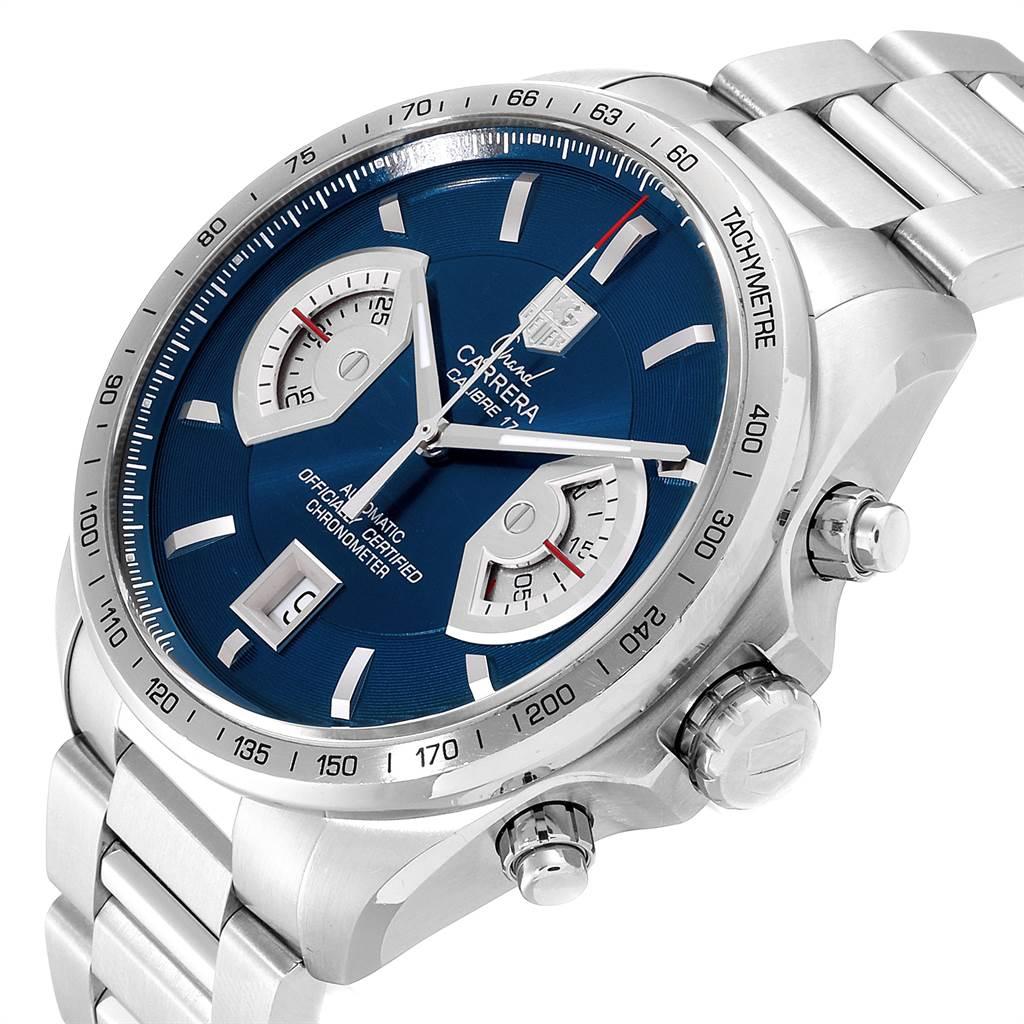 TAG Heuer Grand Carrera Blue Dial Limited Edition Men's Watch CAV511F In Excellent Condition For Sale In Atlanta, GA