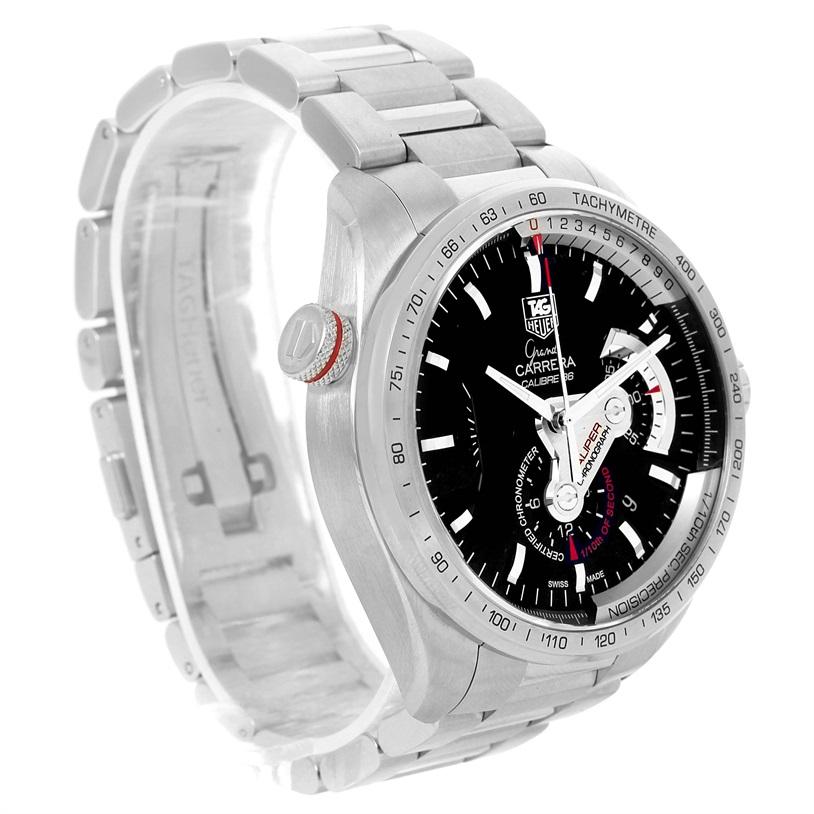 Tag Heuer Grand Carrera Calibre 36 RS Automatic Mens Watch CAV5115. Automatic self-winding movement. Stainless steel case 43 mm in diameter. Sapphire crystal exhibition case back. Screw-down fluted crown. Scratch resistant sapphire crystal. Fixed