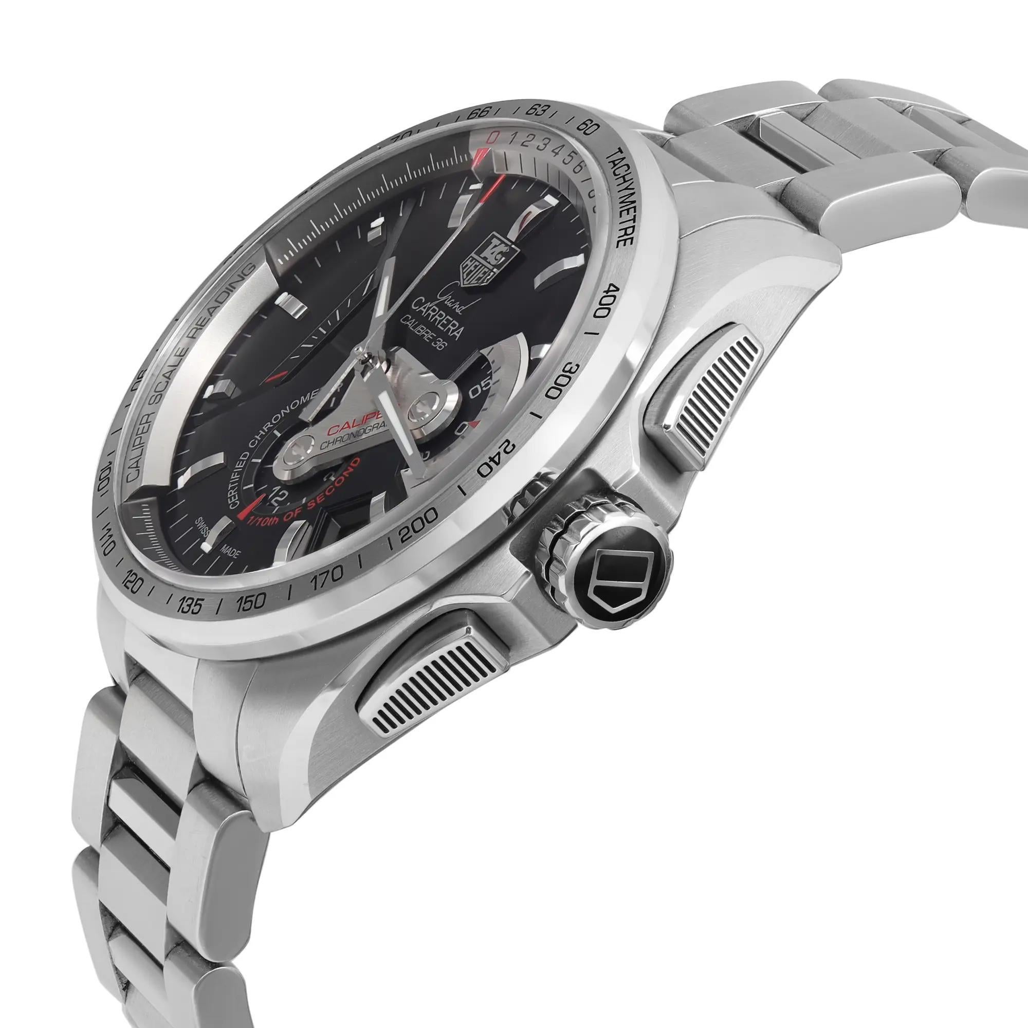 Tag Heuer Grand Carrera Stahl Schwarzes Zifferblatt Automatik-Herrenuhr CAV5115.BA0902 im Zustand „Hervorragend“ in New York, NY