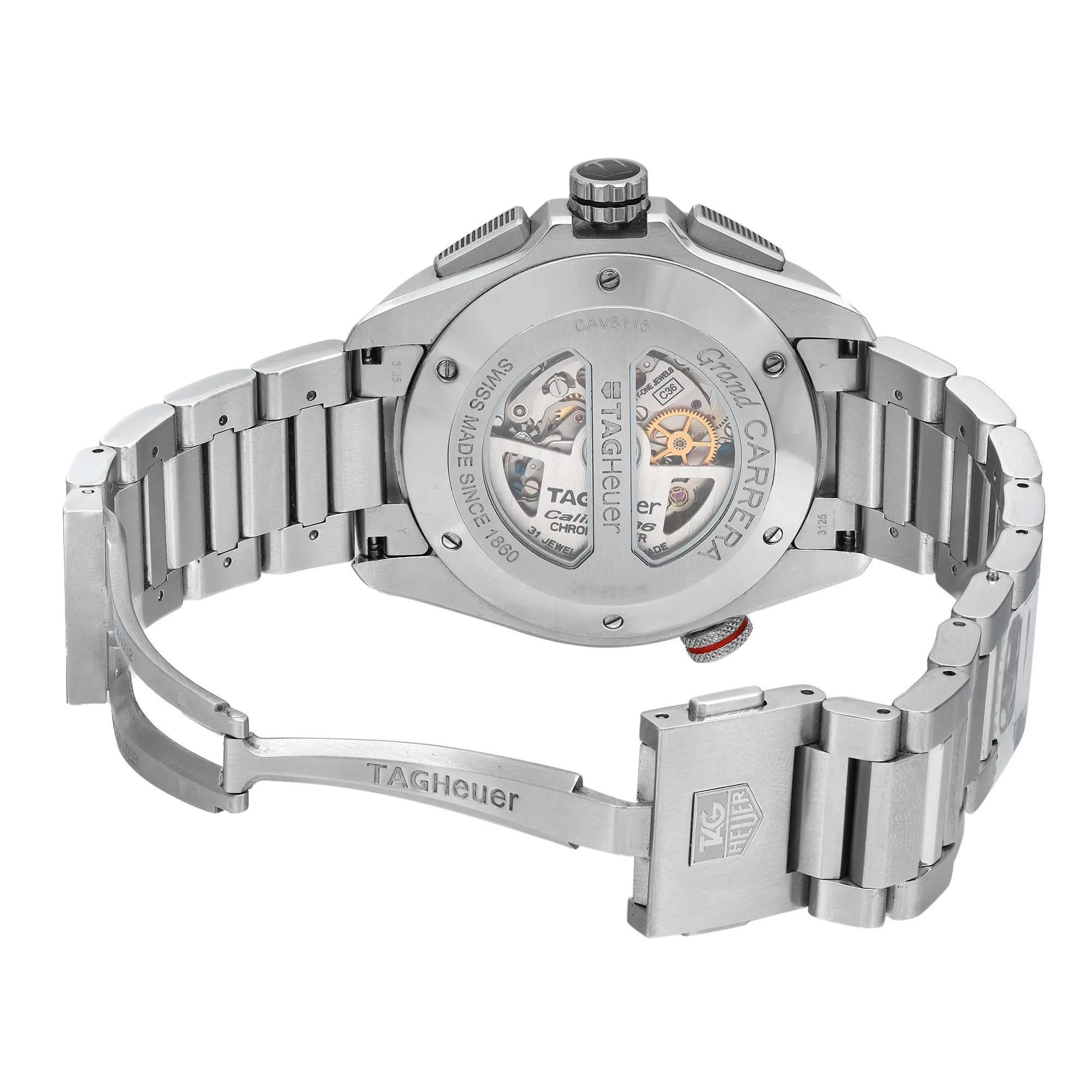 Tag Heuer Grand Carrera Stahl Schwarzes Zifferblatt Automatik-Herrenuhr CAV5115.BA0902 3