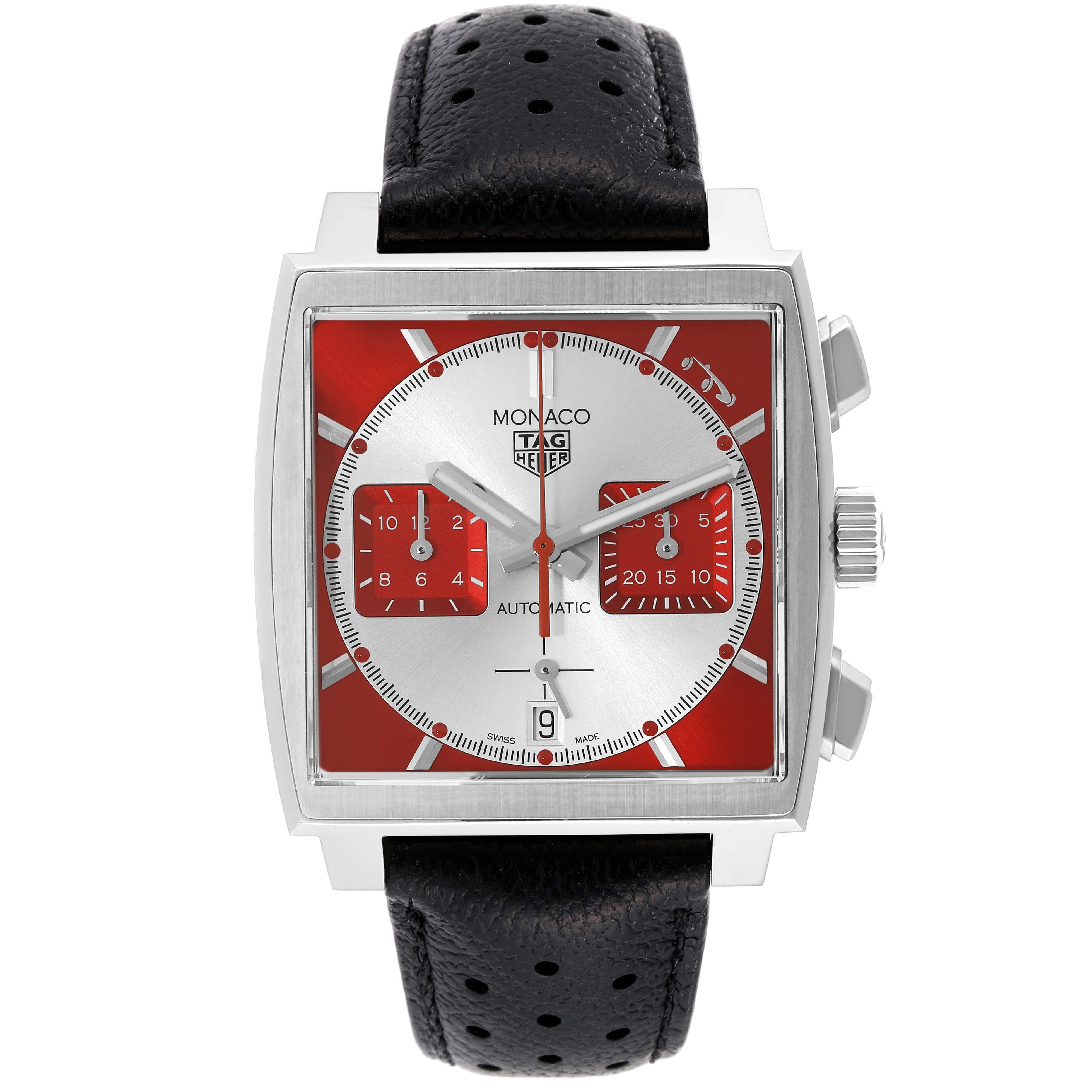 Tag Heuer Grand Prix De Monaco Historique LE Steel Mens Watch CBL2114 Box Card. Automatic self-winding movement, Caliber Heuer 02 with 80hr power reserve. Stainless steel 39 mm square case. Exhibition sapphire case back printed with 