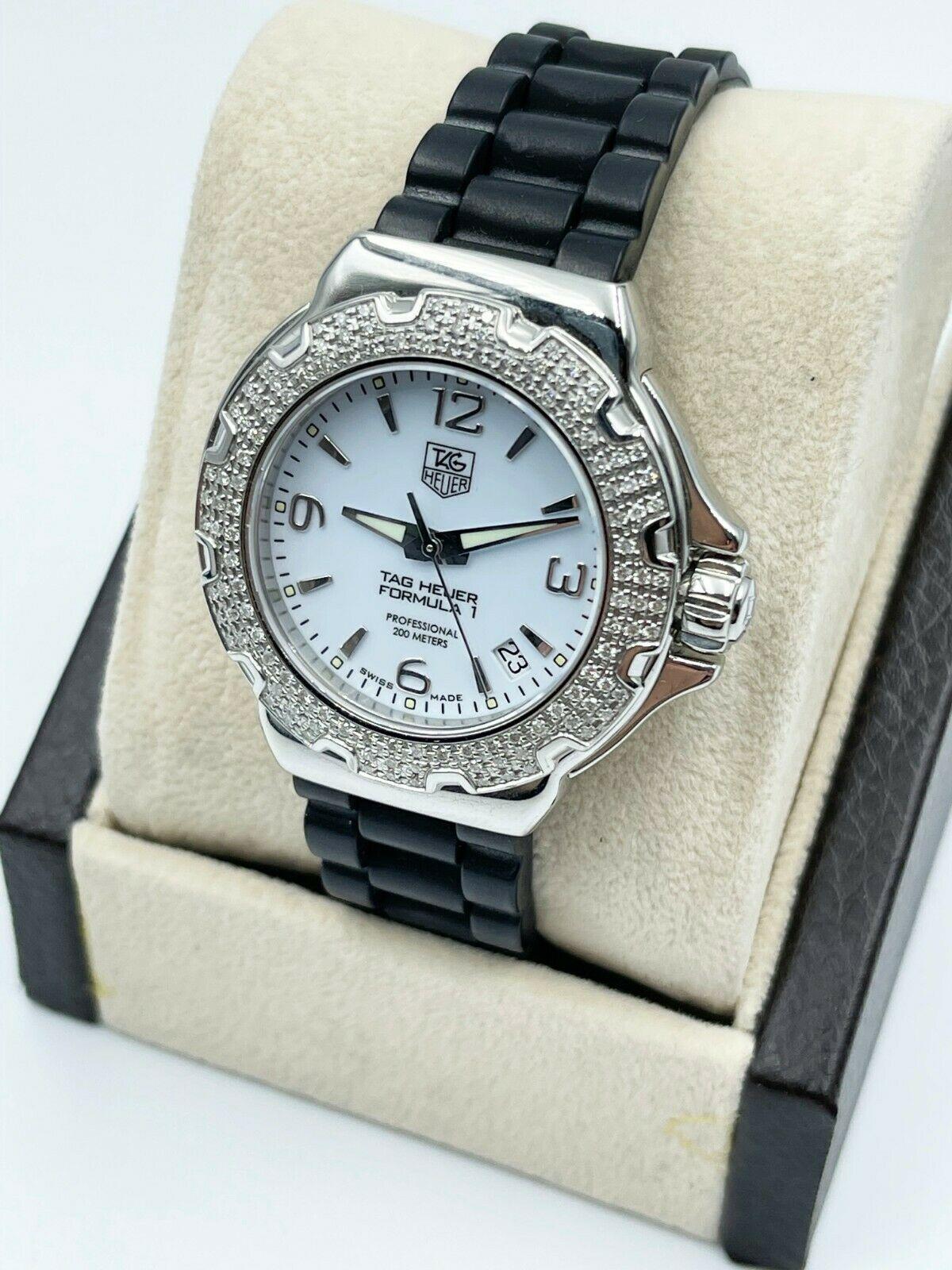 TAG Heuer Ladies Formula One WAC1215 Diamond Bezel Stainless Steel Rubber Strap In Excellent Condition For Sale In San Diego, CA