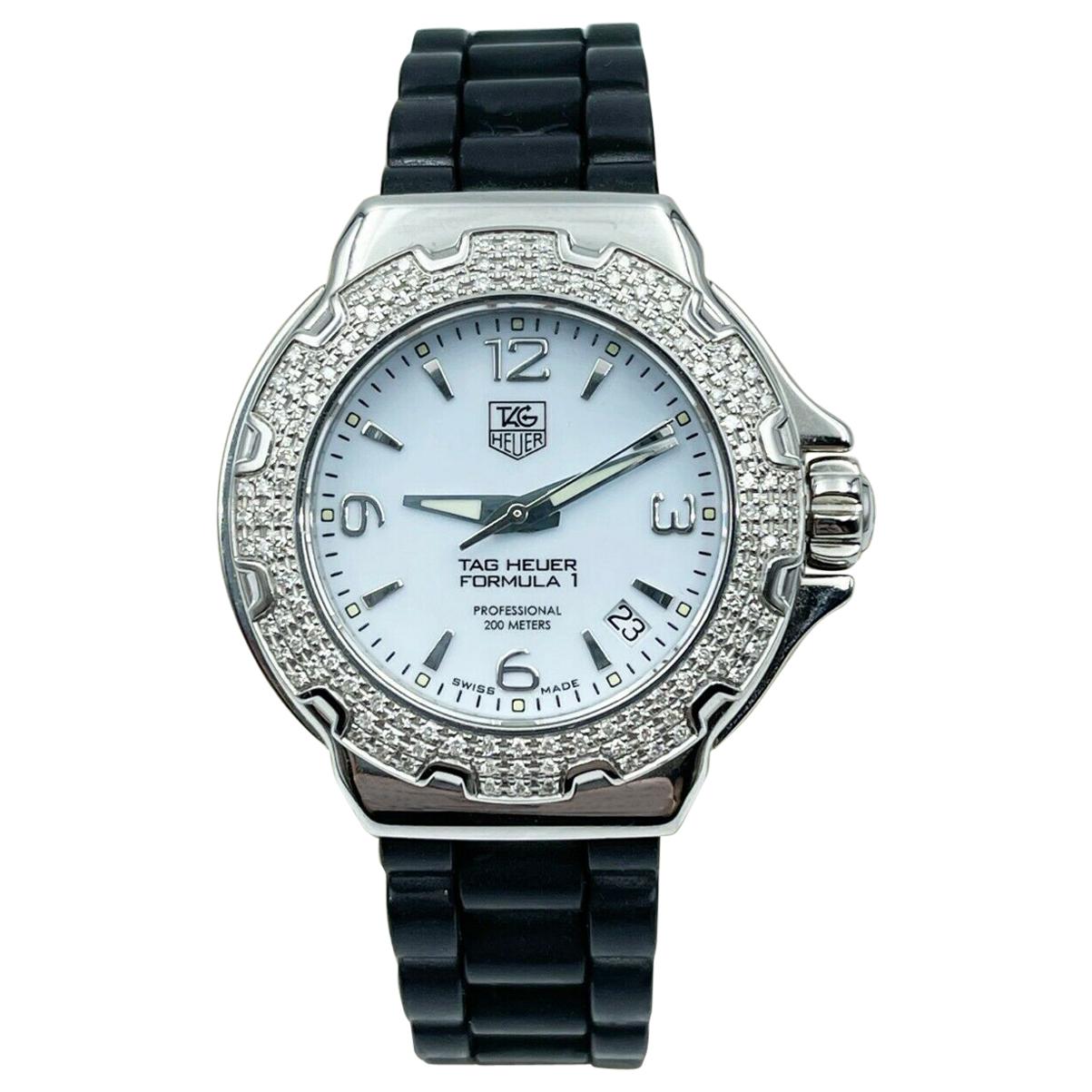 TAG Heuer Montre Formula One pour femme en acier inoxydable avec lunette en diamant WAC1215 et lanière en caoutchouc