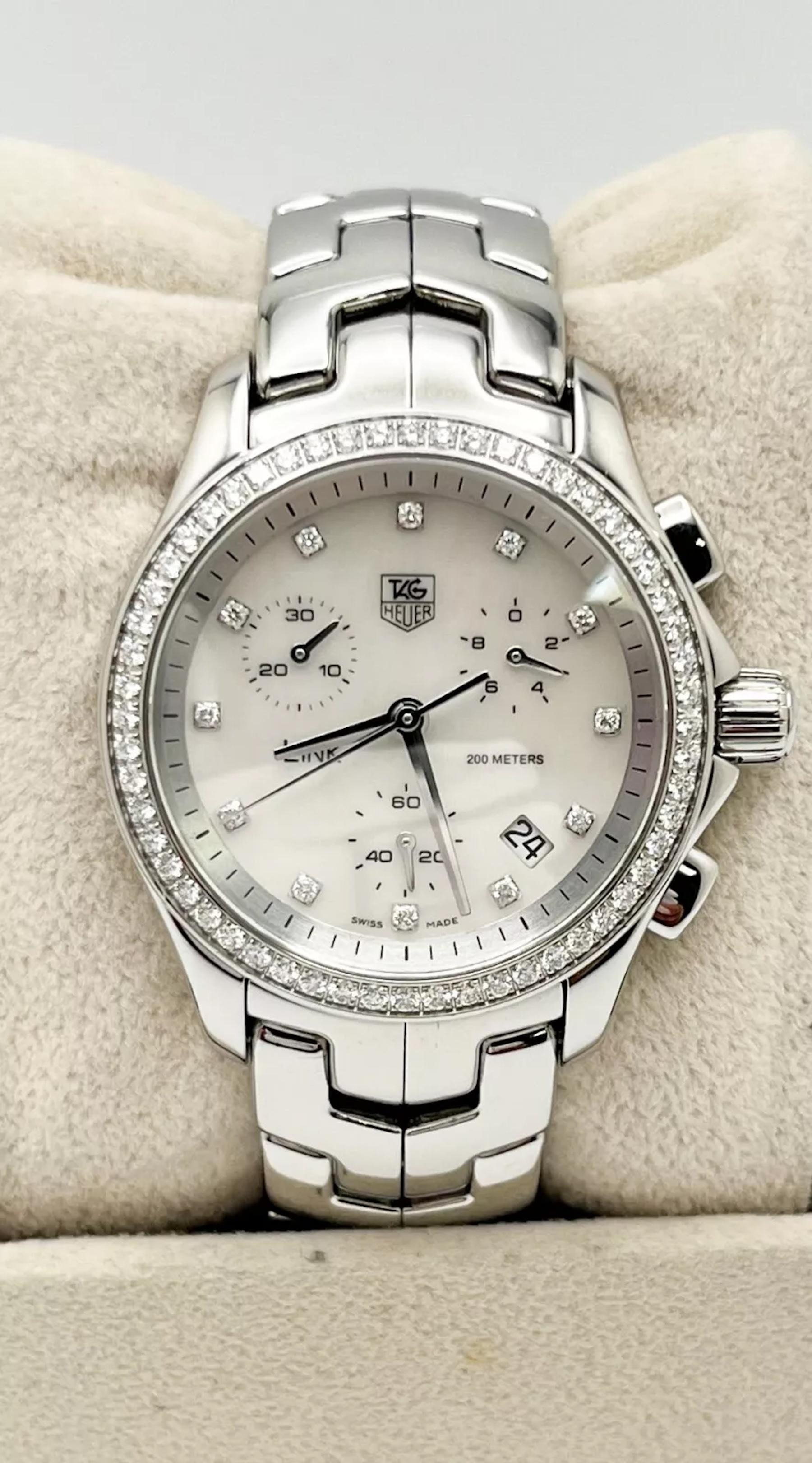 Tag Heuer Ladies Link Diamond Watch CJF1314.BA0580 MOP Dial Steel Box Paper For Sale 2