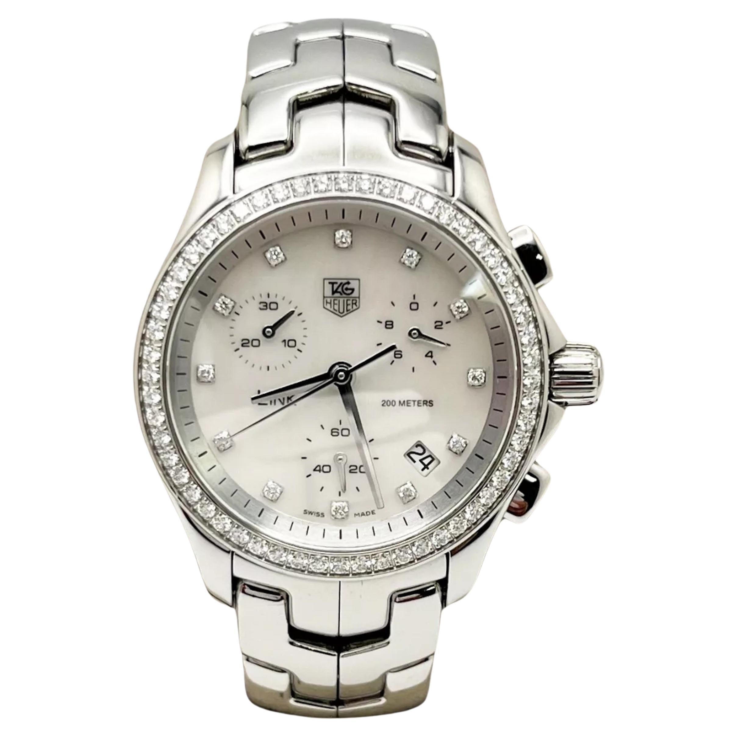 Tag Heuer Ladies Link Diamond Watch CJF1314.BA0580 MOP Dial Steel Box Paper