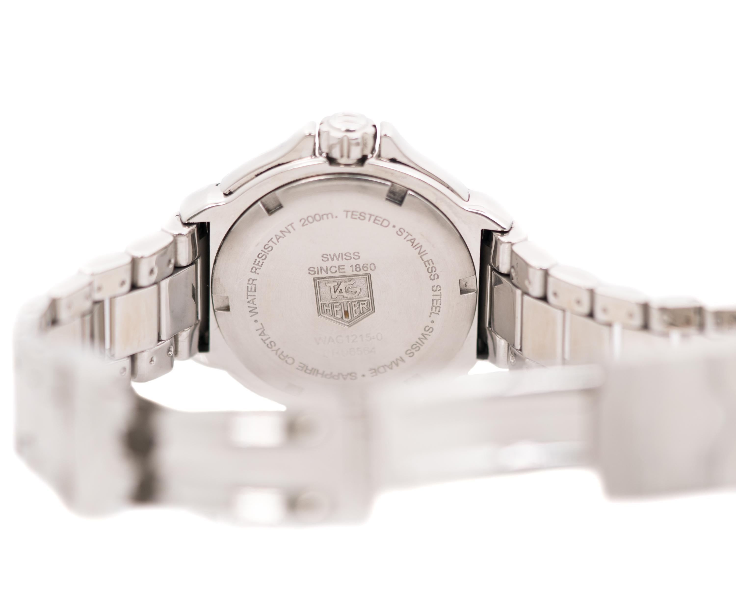 TAG Heuer Formula 1 Women's Wrist Watch - Stainless Steel, Diamonds

Features:
Reference number: WAC1215-0
TAG Heuer Precious Stones Certificate number: WAC1215.BA0852
37 millimeter Case Diameter
Water Resistant up to 200 meters
Stainless steel case