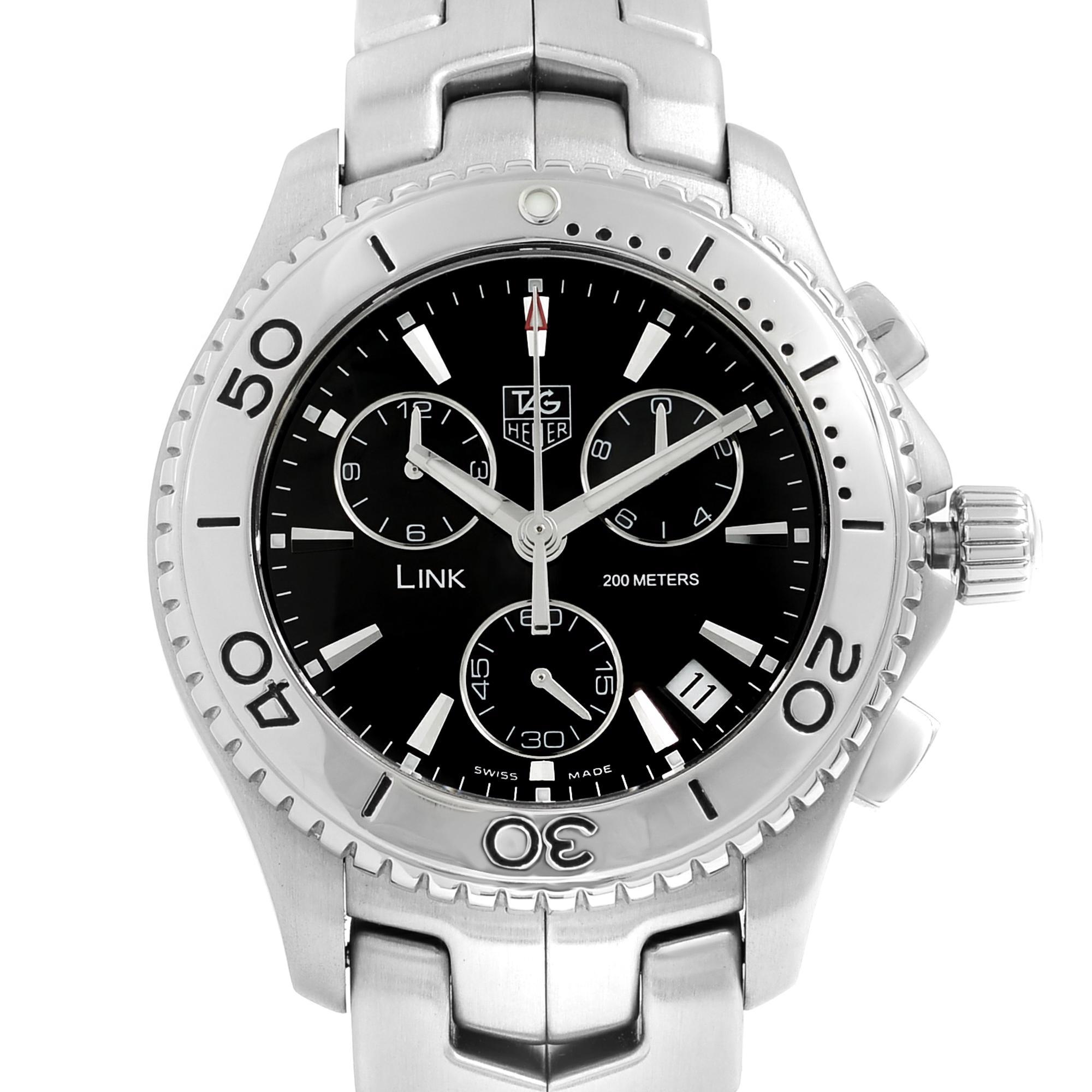 Pre-owned Tag Heuer Link Chronograph 42mm Stainless Steel Black Dial Mens Quartz Watch CJ1110.BA0576. This Beautiful Timepiece is Powered by Quartz (Battery) Movement and Features: Stainless Steel Case and Bracelet. Unidirectional rotating Stainless