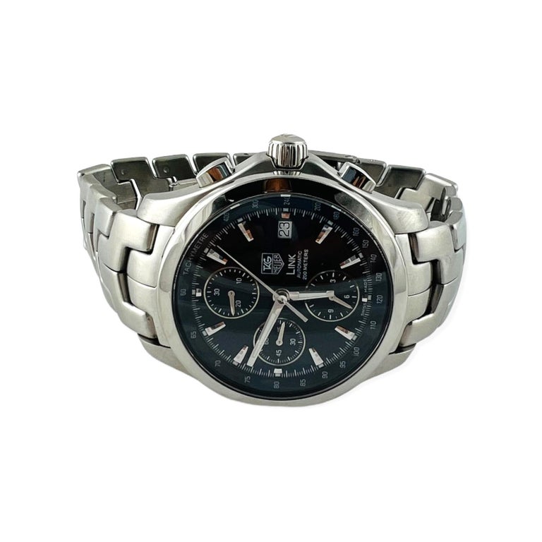 TAG Heuer Link Automatic Men's Watch CJF2112 Stainless Blue Chrono Dial In Good Condition For Sale In Washington Depot, CT