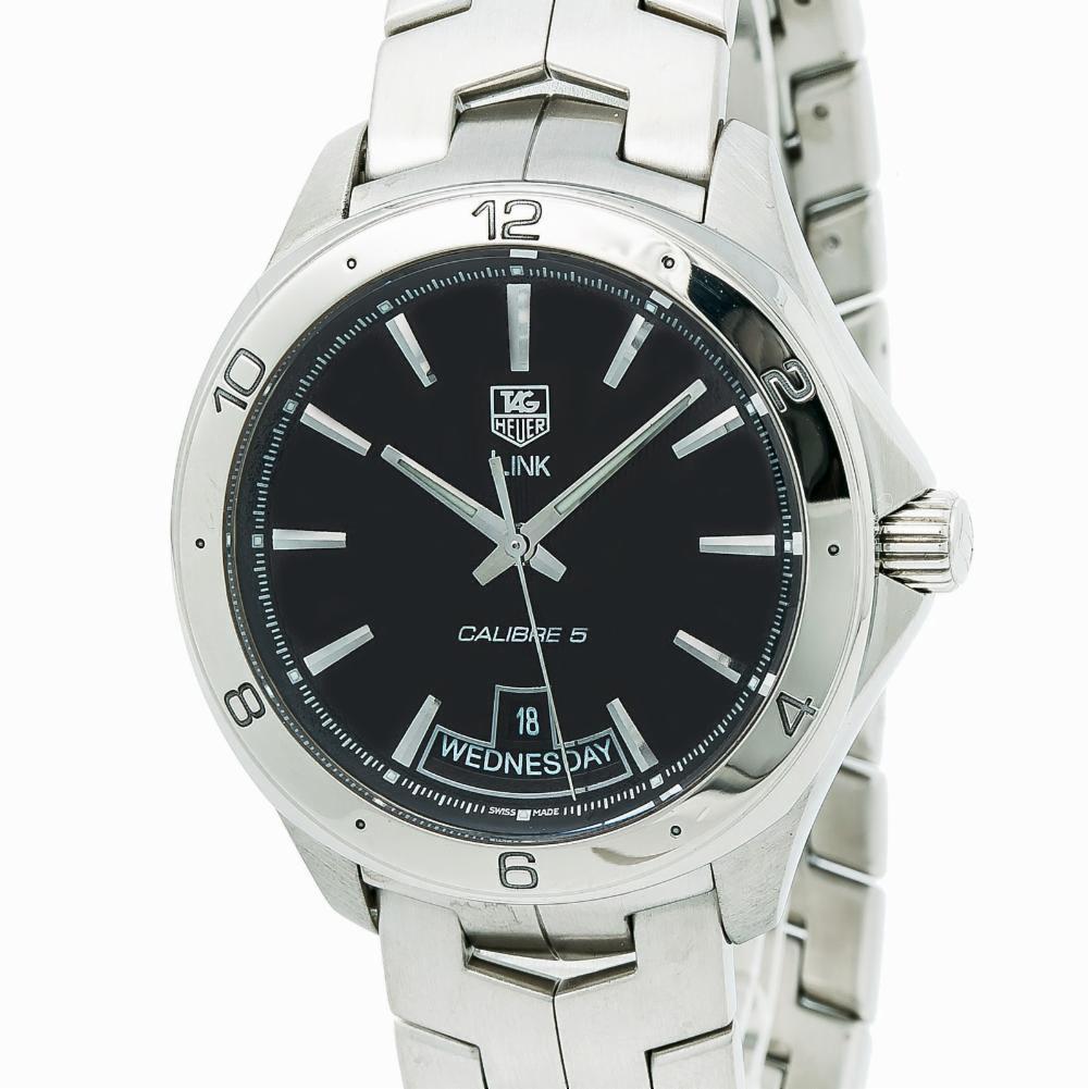 TAG Heuer Link Caliber 5 WAT2010 Men's Automatic Watch Black Dial SS In Excellent Condition For Sale In Miami, FL