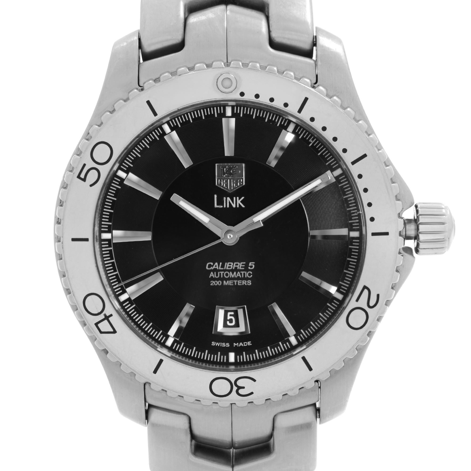 Pre-owned Tag Heuer Link Stainless Steel Black Dial Automatic Men's Watch WJ201A.BA0591. This Beautiful Timepiece is Powered by Mechanical (Automatic) Movement And Features: Round Stainless Steel Case & Bracelet, Unidirectional Rotating Stainless