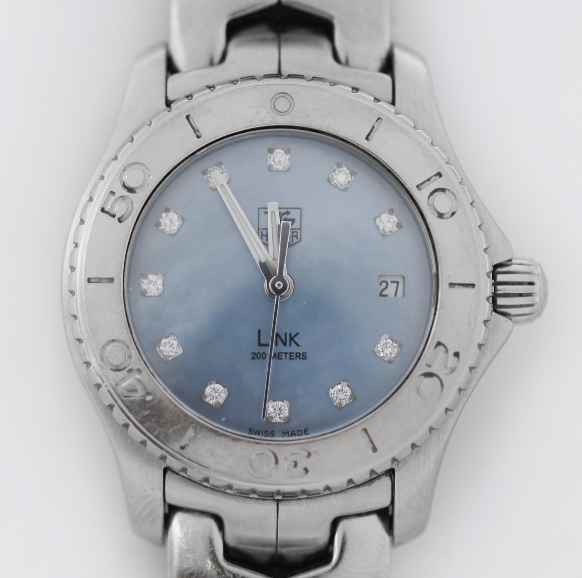 Round Cut Tag Heuer Link Diamond Blue MOP Watch WJ1317 For Sale
