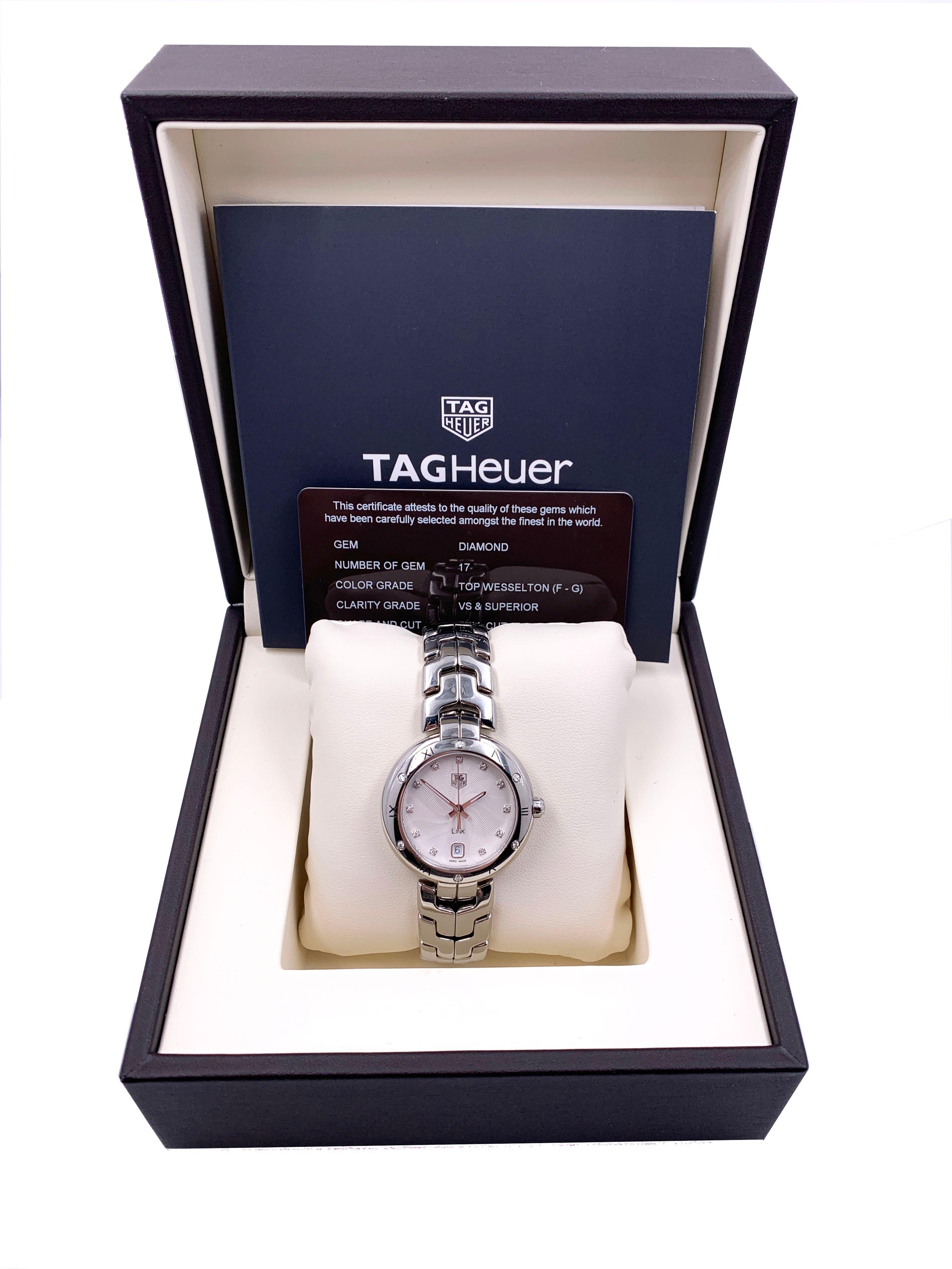 TAG Heuer Link Guilloche WAT1312.BA0956 Montre avec cadran en diamant et lunette en acier inoxydable Boîte et papiers d'origine en vente 4