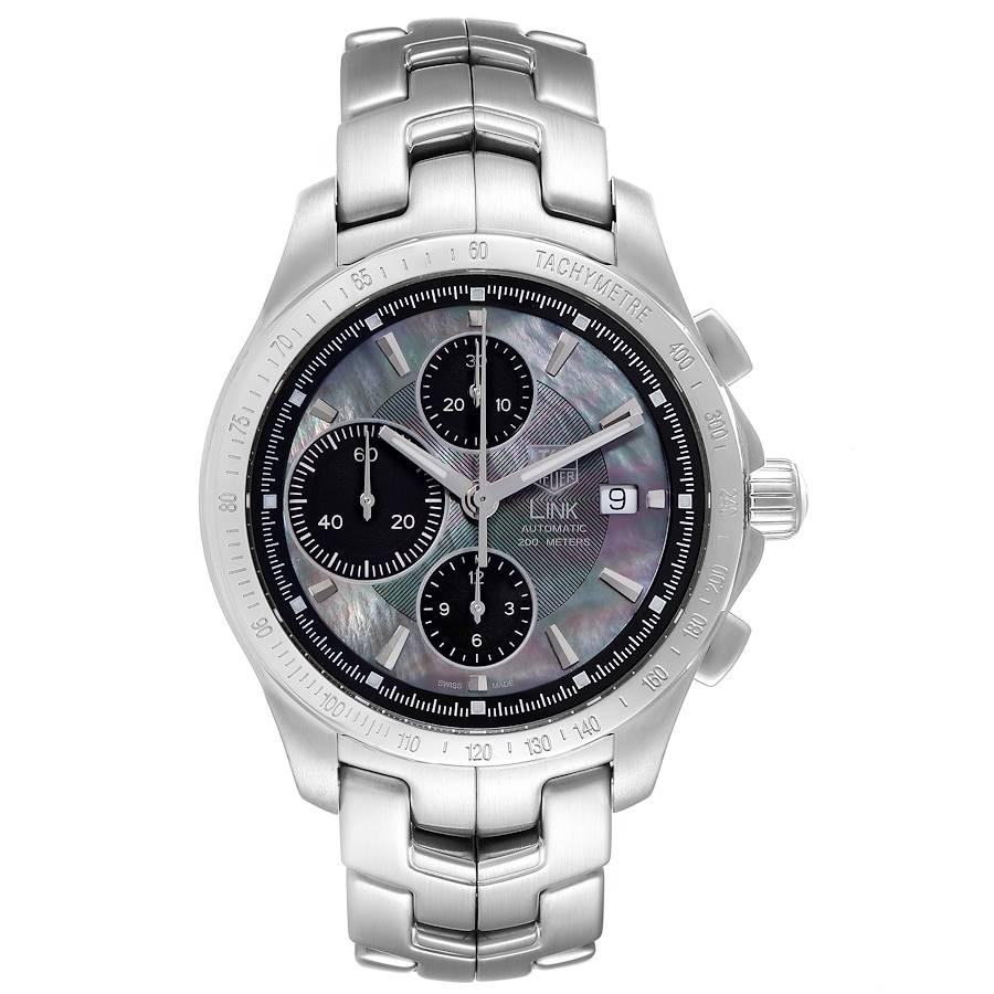 TAG Heuer Link Limited Edition Mother of Pearl Steel Mens Watch CJF211M Box Card. Automatic self-winding chronograph movement. Stainless steel case 42.0 mm in diameter. Exhibition sapphire case back. Stainless steel bezel with engraved tachymeter