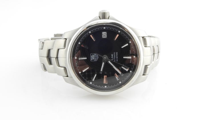 TAG Heuer Link Men's Watch WJF2210 Black Dial Silver Markers Box / Paper In Good Condition In Washington Depot, CT