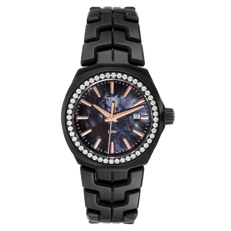 TAG Heuer Link MOP Diamond Ceramic Damenuhr WBC1391. Quarzwerk. Mattschwarzes Keramikgehäuse mit einem Durchmesser von 32,0 mm. Original Tag Fabrik Diamant Lünette. Kratzfestes Saphirglas. Schwarzes Perlmuttzifferblatt mit rosévergoldeten