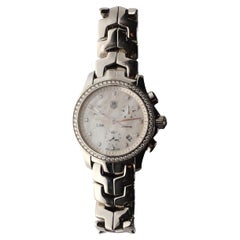 TAG Heuer, lunette de montre de 32 mm à maillons avec diamants, cadran blanc et acier
