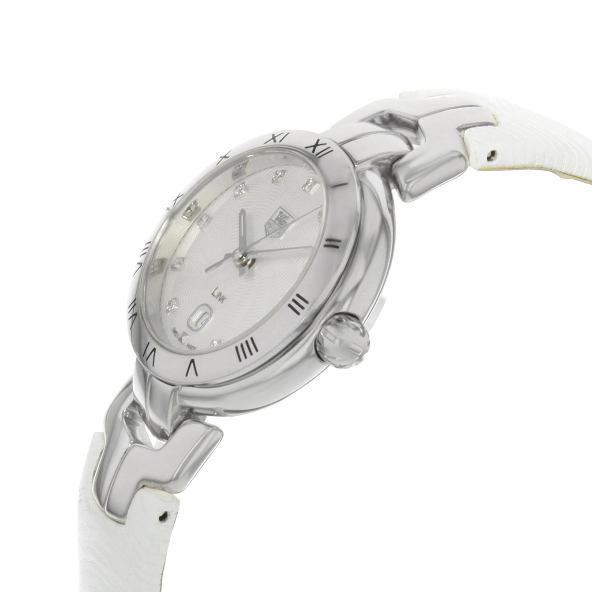 TAG Heuer Link Silver Dial Date Steel White Leather Ladies Watch WAT1411.FC6316 In New Condition In New York, NY
