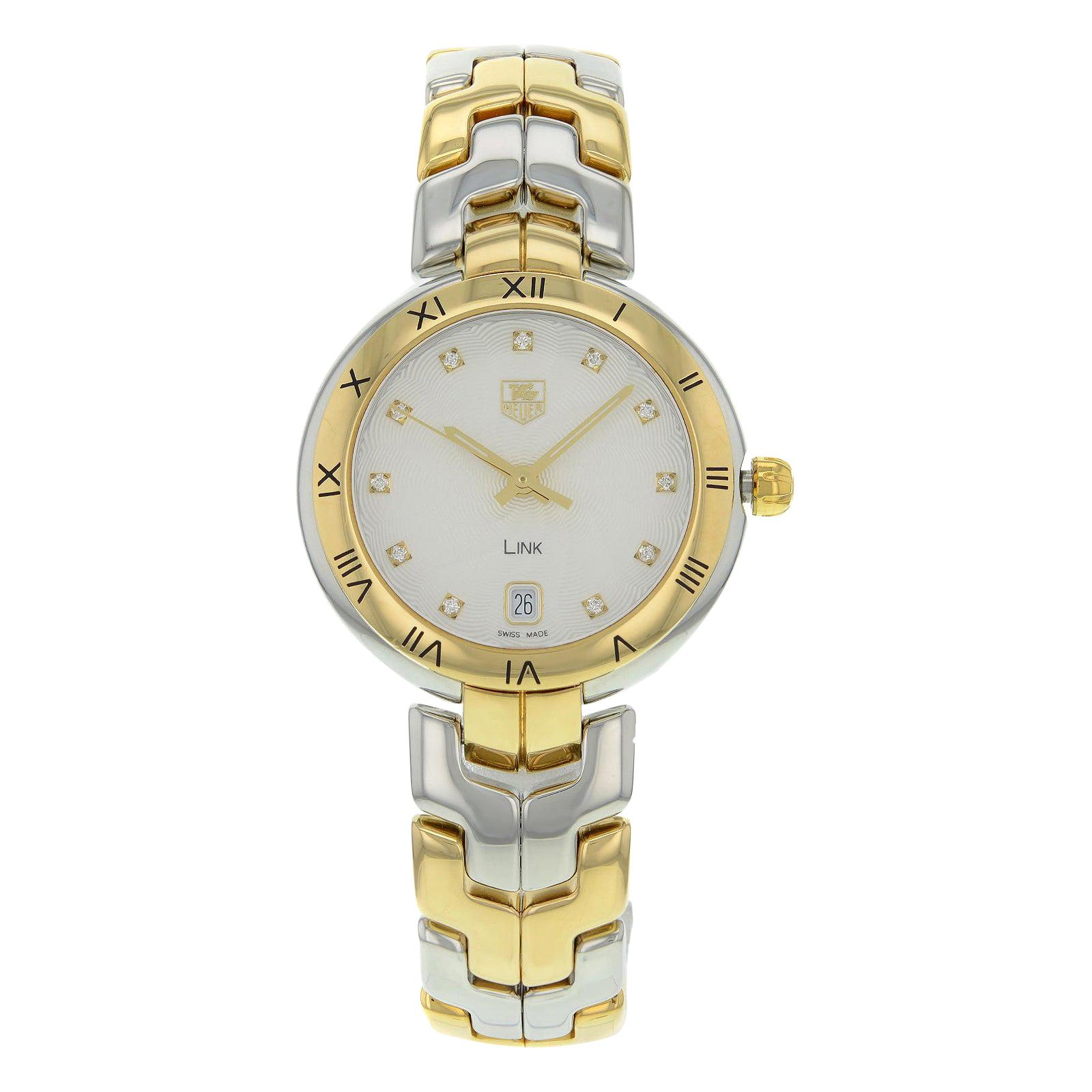 TAG Heuer Montre pour femme à maillons argentés avec cadran en acier, or 18 carats et quartz WAT1350.BB0957 en vente