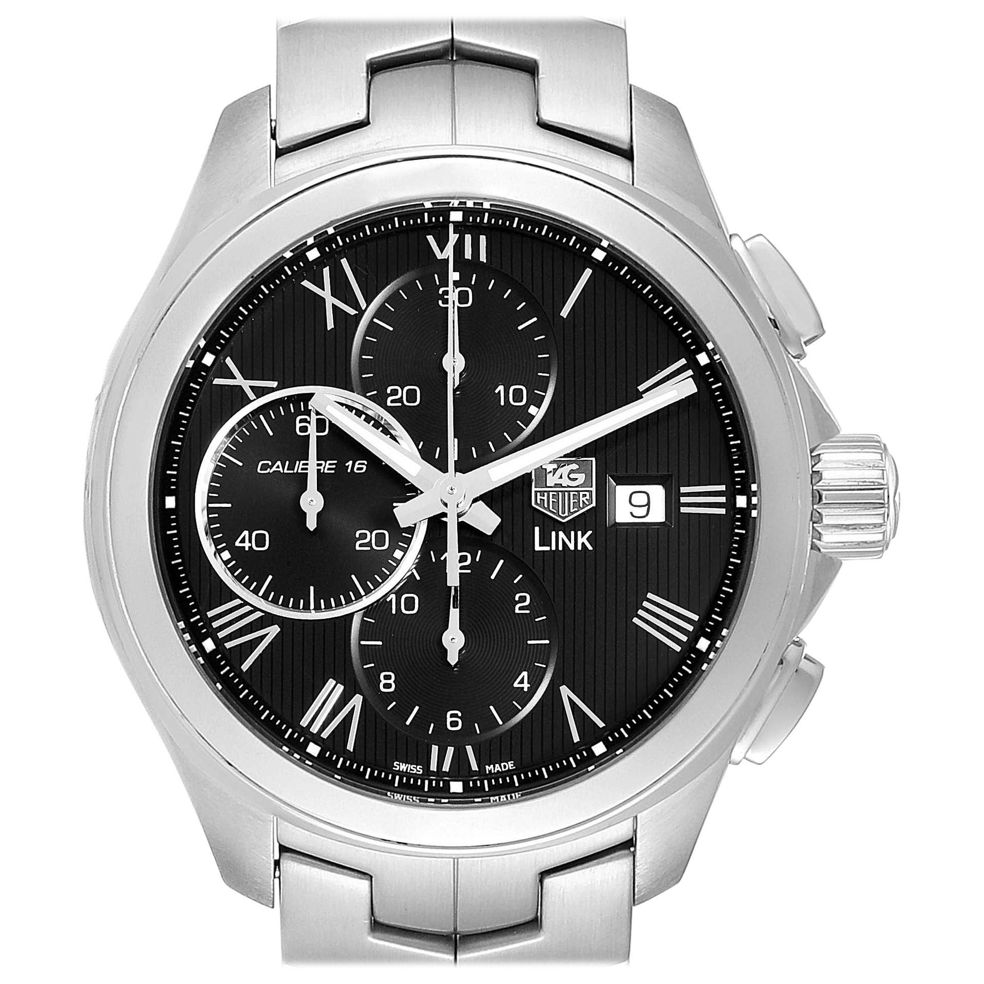 TAG Heuer Link Steel Black Dial Chronograph Men's Watch CAT2012 Box Card For Sale