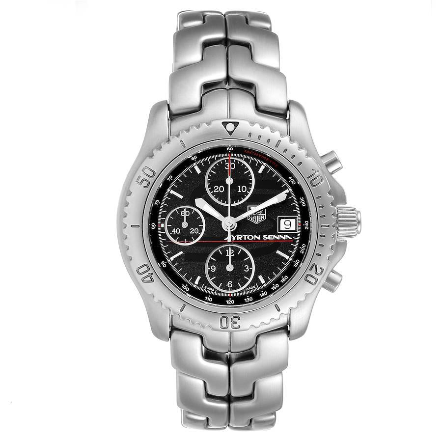 TAG Heuer Link Stahl schwarzes Zifferblatt Chronograph Herrenuhr CT2114 Karte. Automatisches Uhrwerk mit Selbstaufzug. Gehäuse aus Edelstahl mit einem Durchmesser von 41,0 mm. Einseitig drehbare Lünette aus Edelstahl. Kratzfestes Saphirglas.
